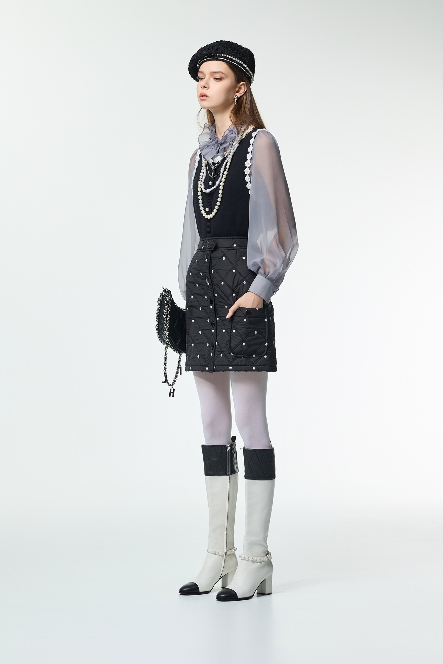 Ruffle Collar Grey Organza TopRuffle Collar Grey Organza Top,Office Looks,Tops,pearl,Season (AW) Look,Valentine