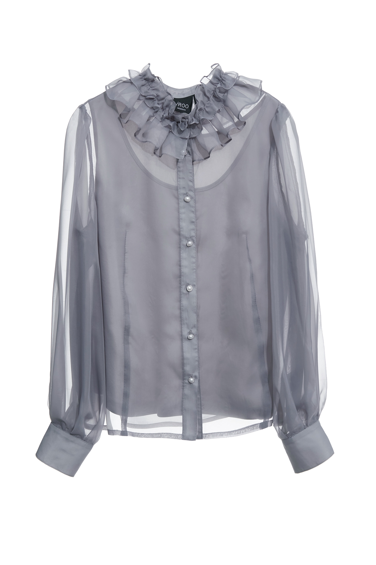 Ruffle Collar Grey Organza TopRuffle Collar Grey Organza Top,Office Looks,Tops,pearl,Season (AW) Look,Valentine