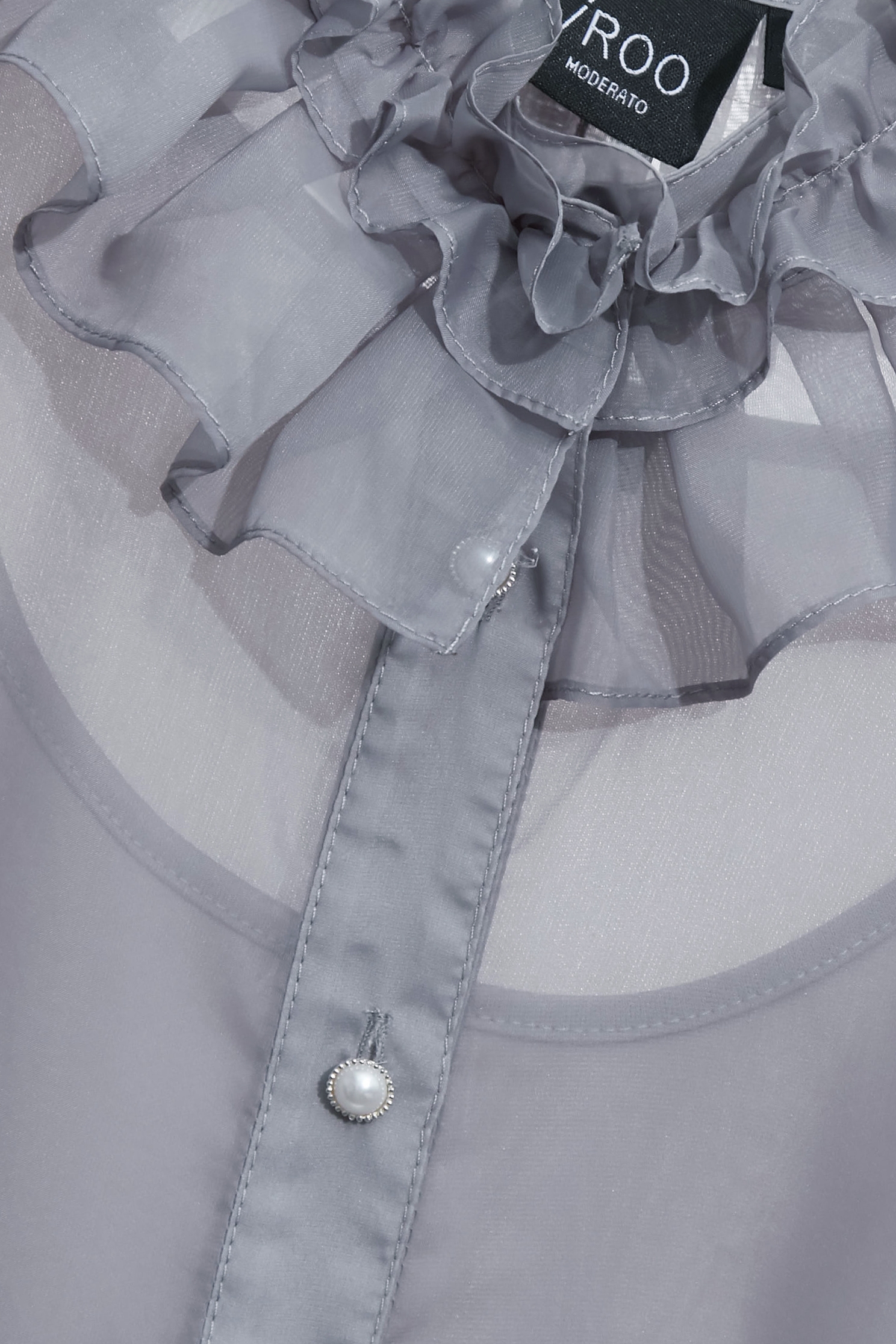 Ruffle Collar Grey Organza TopRuffle Collar Grey Organza Top,Office Looks,Tops,pearl,Season (AW) Look,Valentine