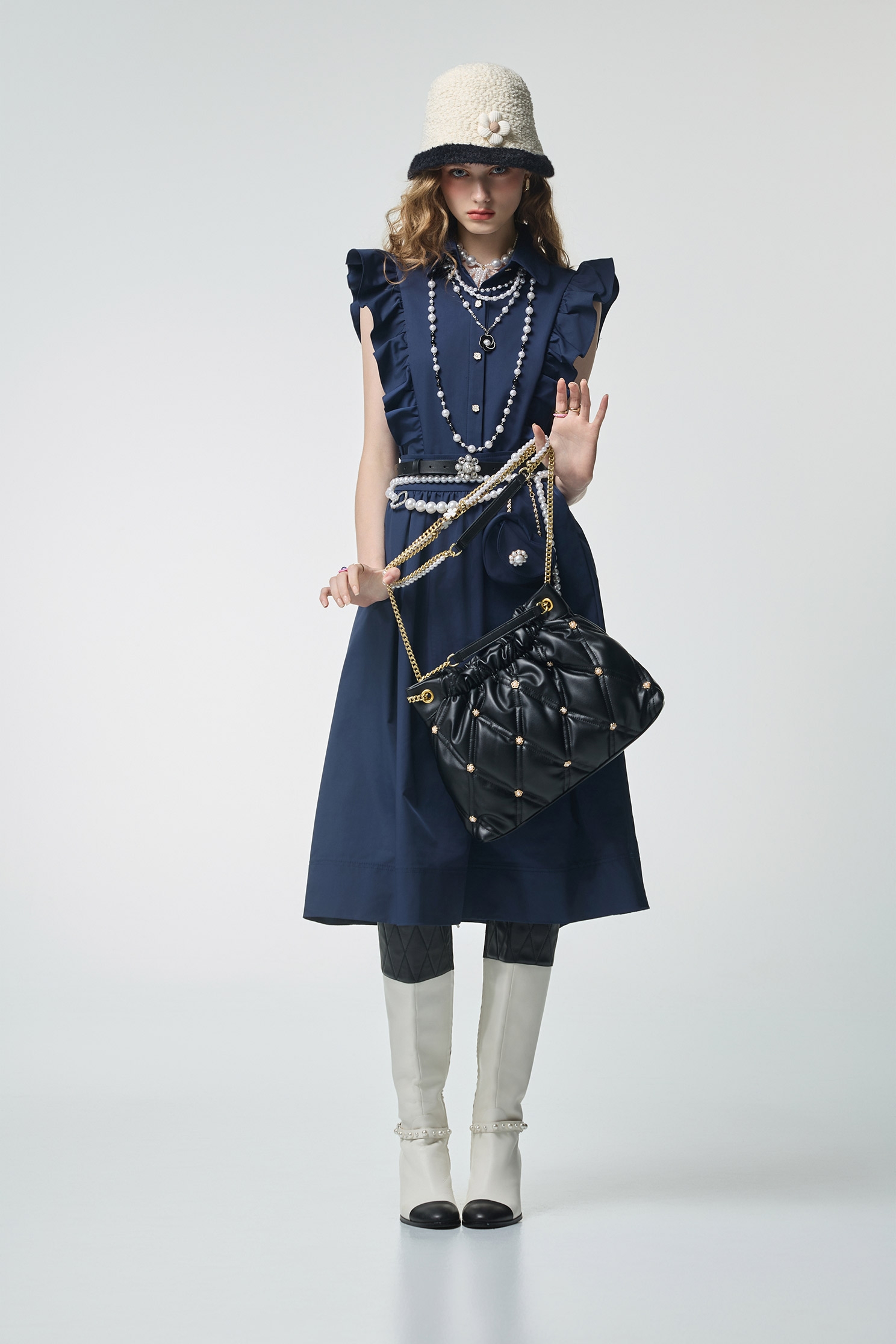 Navy Ruffle Button Front VestNavy Ruffle Button Front Vest,Tops,Season (AW) Look