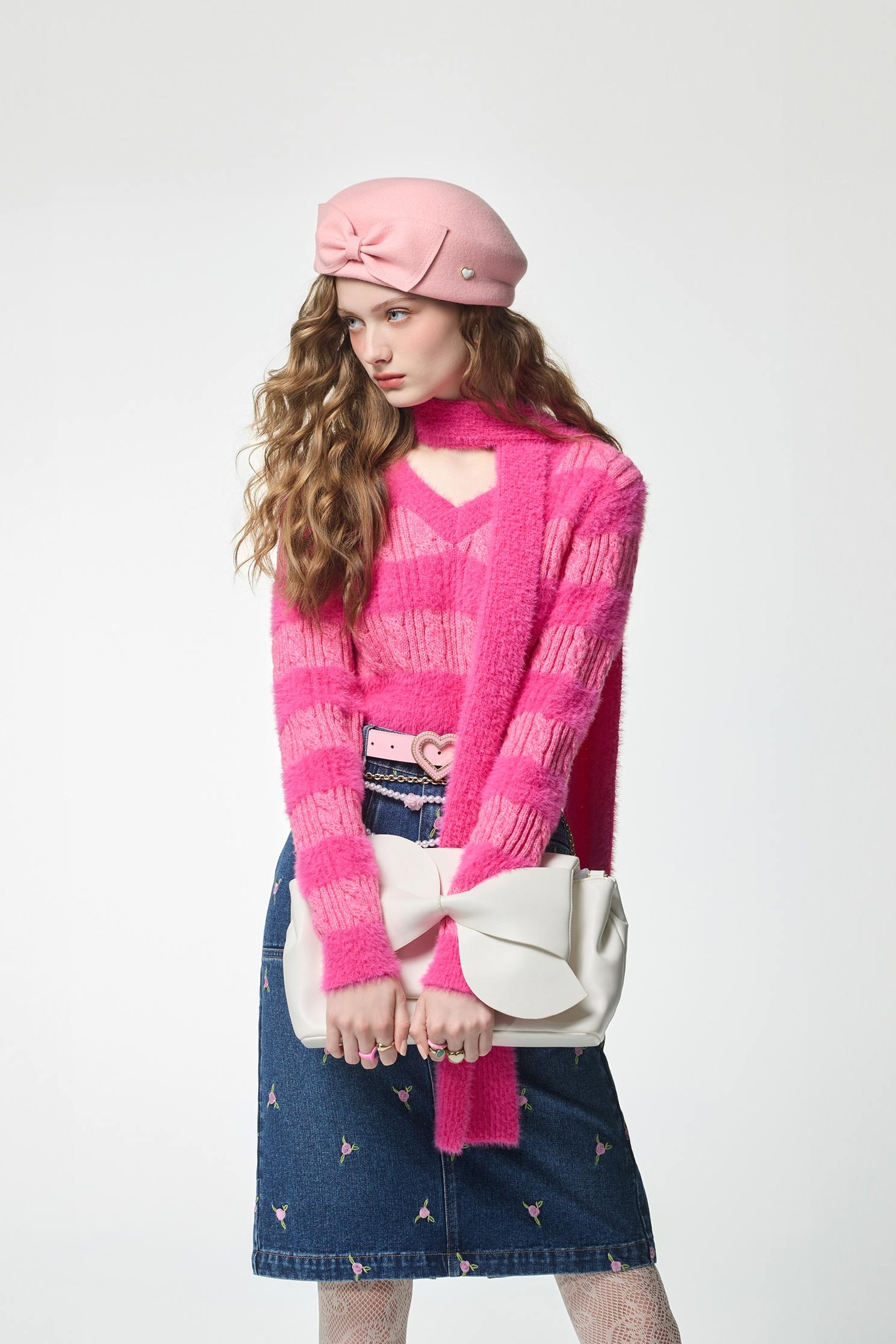 V-neck Scarf Accessory Crop Knit TopV-neck Scarf Accessory Crop Knit Top,Tops,Scarves,Season (AW) Look,Knitted,Knitted tops