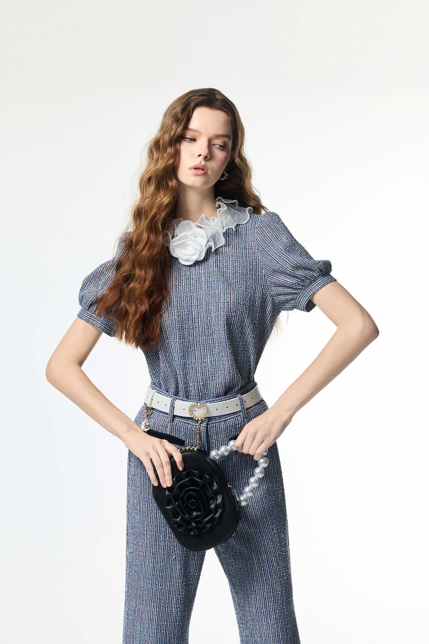 Ruffle Collar Short Sleeve TopRuffle Collar Short Sleeve Top,Tops,pearl,Season (AW) Look