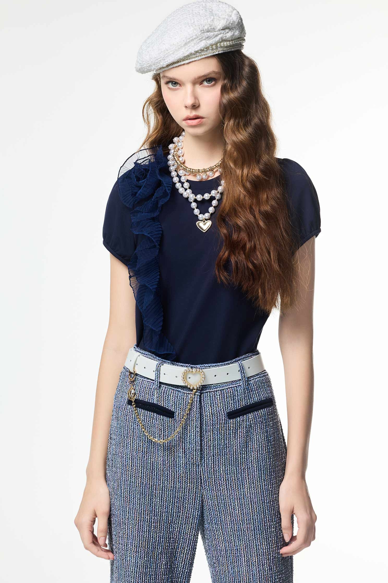 Front Ruffle Detail Short Sleeve TeeFront Ruffle Detail Short Sleeve Tee,Tops,Season (AW) Look