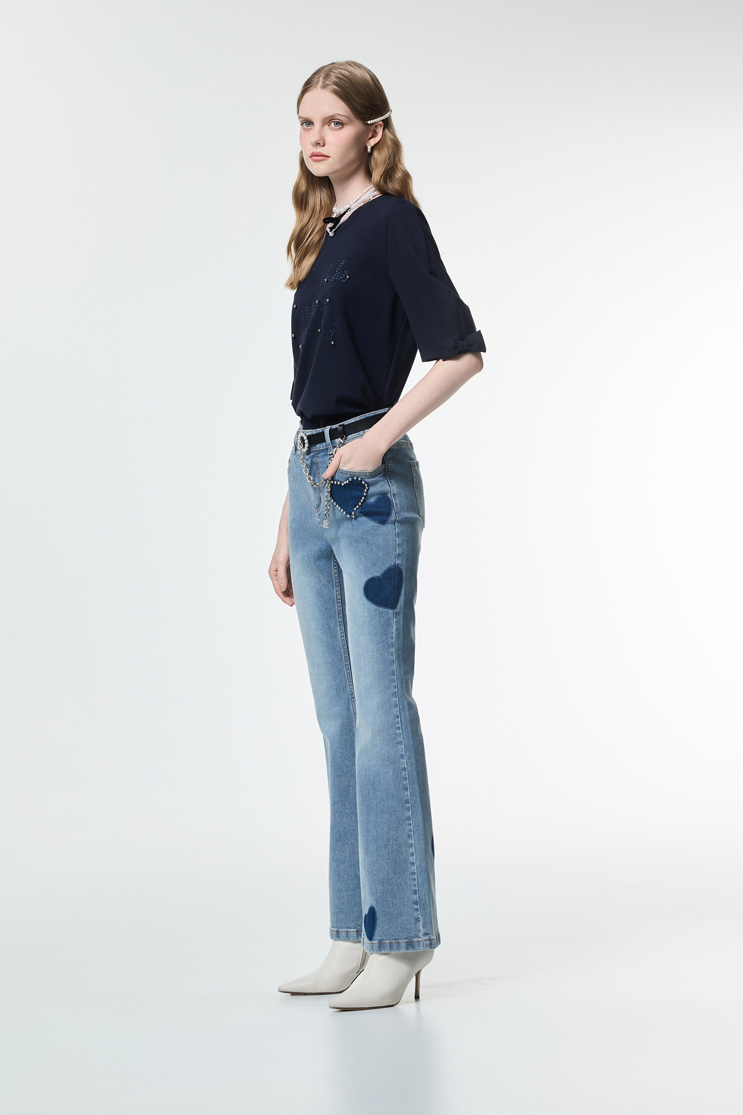 Front Stitch Slogan Navy TeeFront Stitch Slogan Navy Tee,Tops,Embroidered,Season (AW) Look,bows