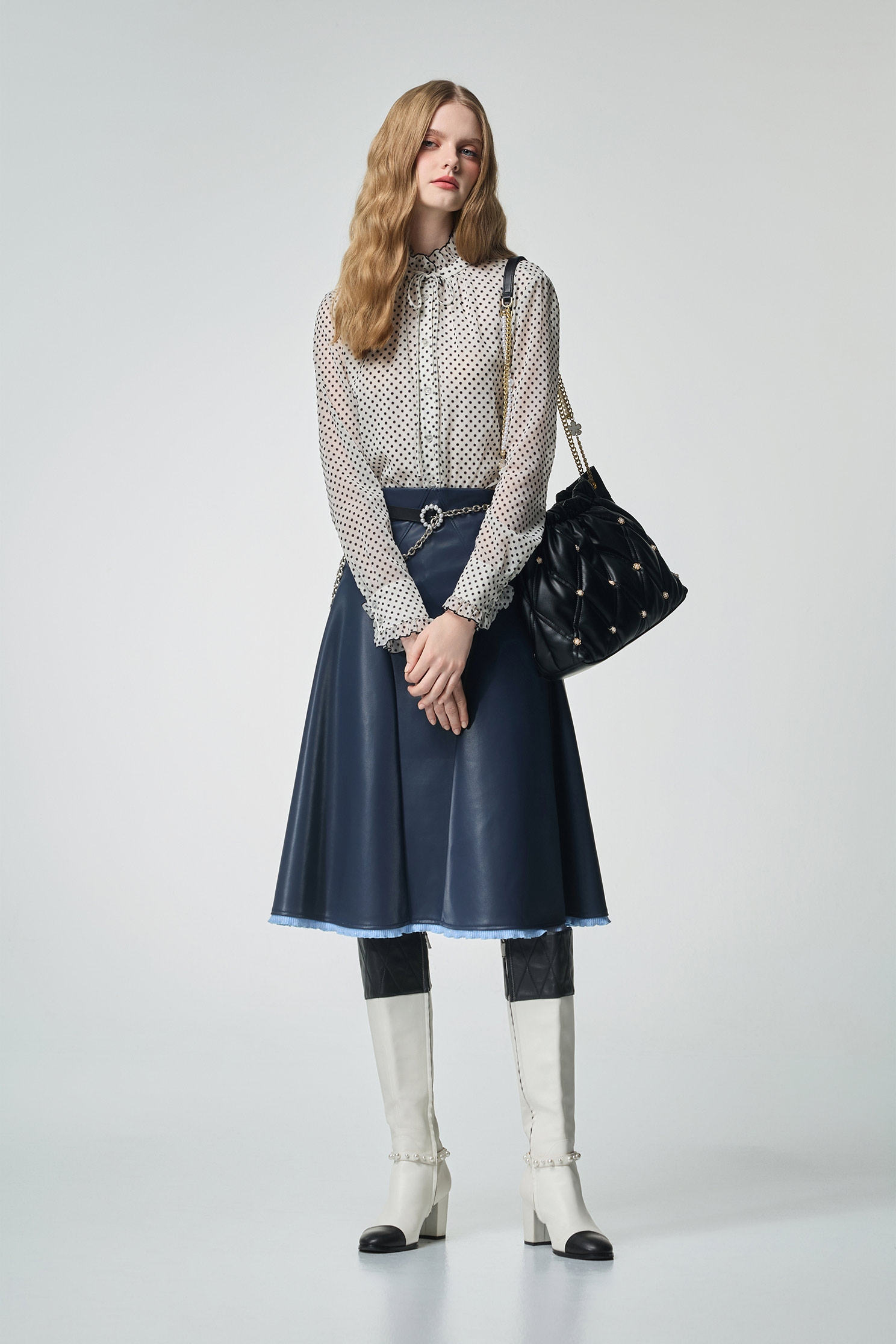 Polka Dot Ruffle Trim Detail BlousePolka Dot Ruffle Trim Detail Blouse,Tops,Season (AW) Look,Chiffon