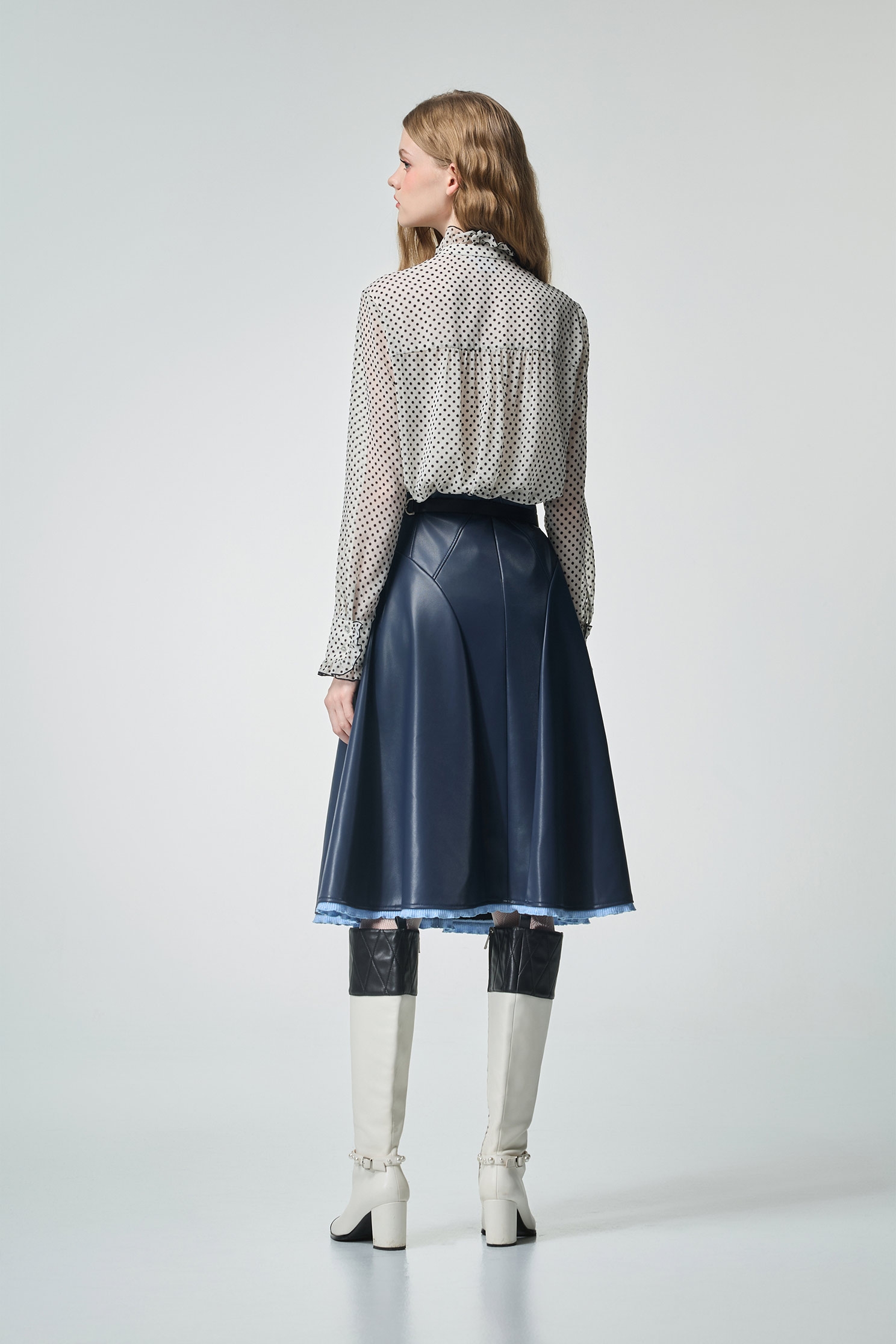 Polka Dot Ruffle Trim Detail BlousePolka Dot Ruffle Trim Detail Blouse,Tops,Season (AW) Look,Chiffon