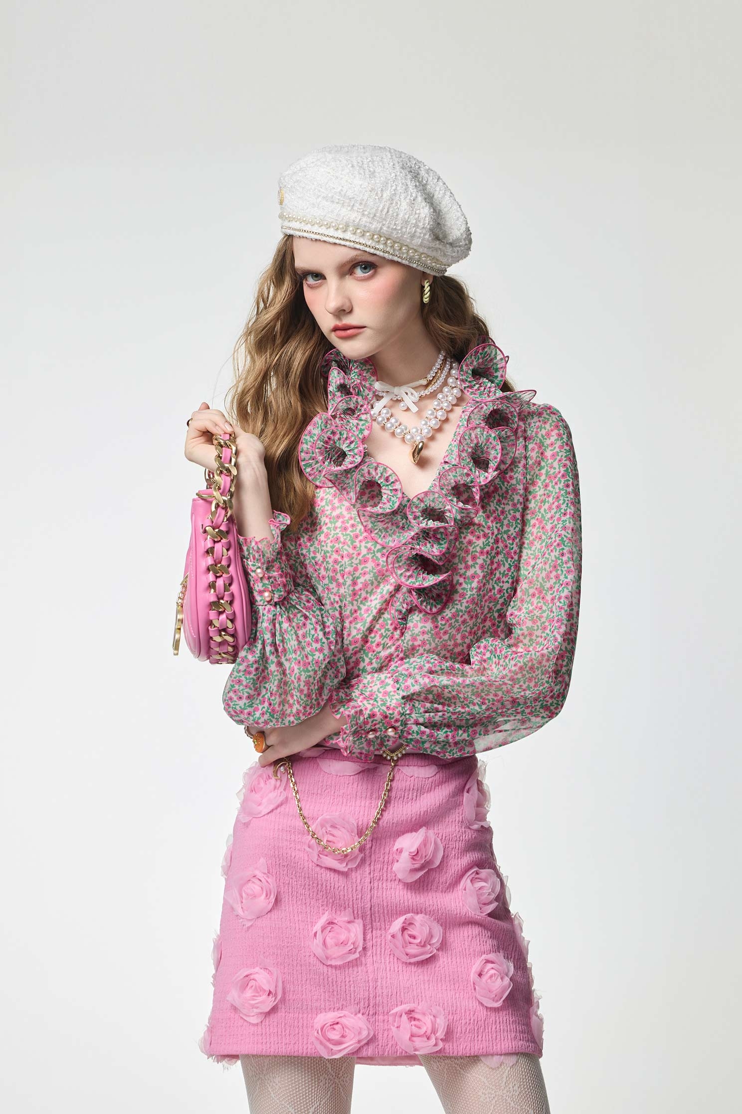 Floral Print Ruffle Chiffon TopFloral Print Ruffle Chiffon Top,Tops,Season (AW) Look,Chiffon