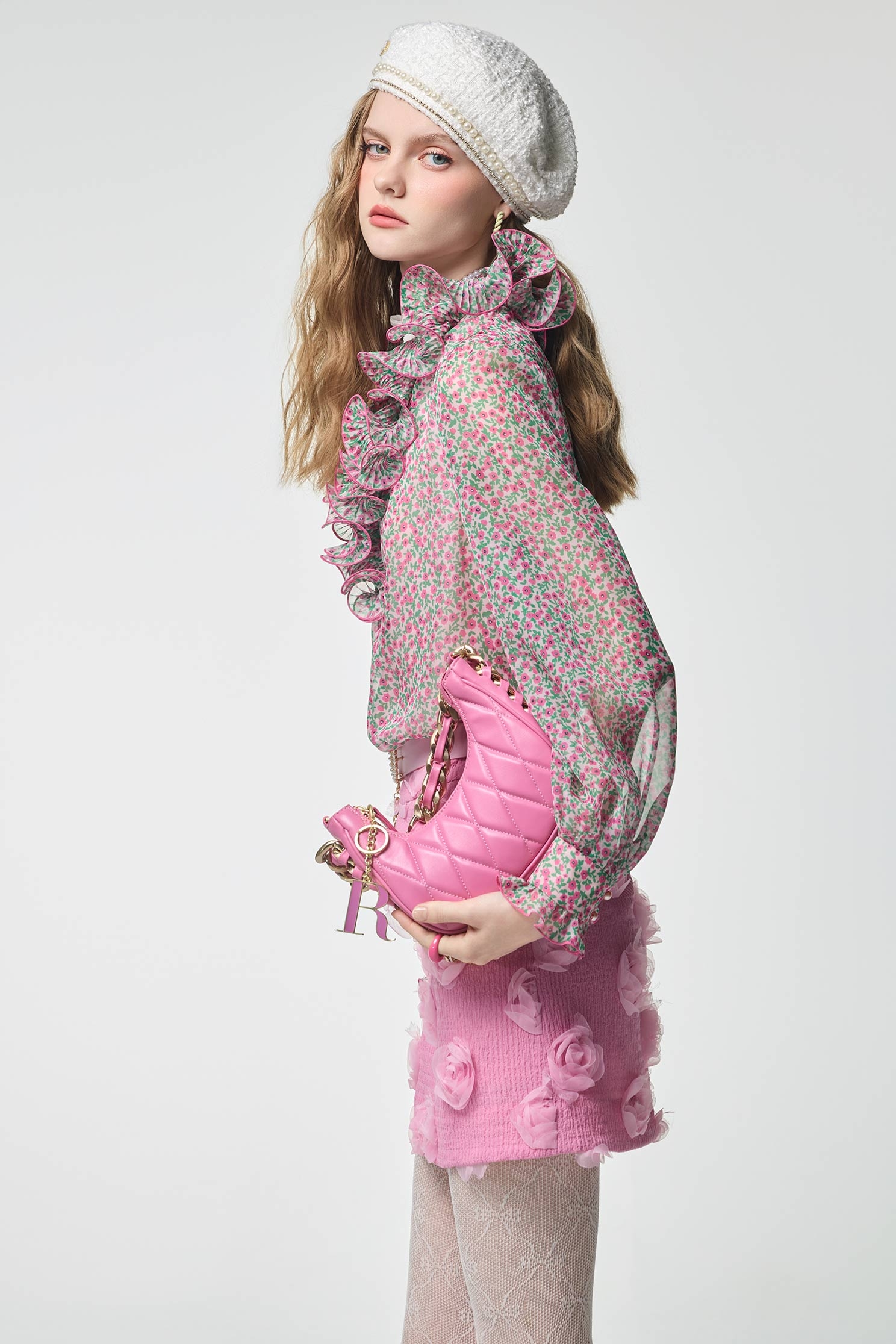 Floral Print Ruffle Chiffon TopFloral Print Ruffle Chiffon Top,Tops,Season (AW) Look,Chiffon