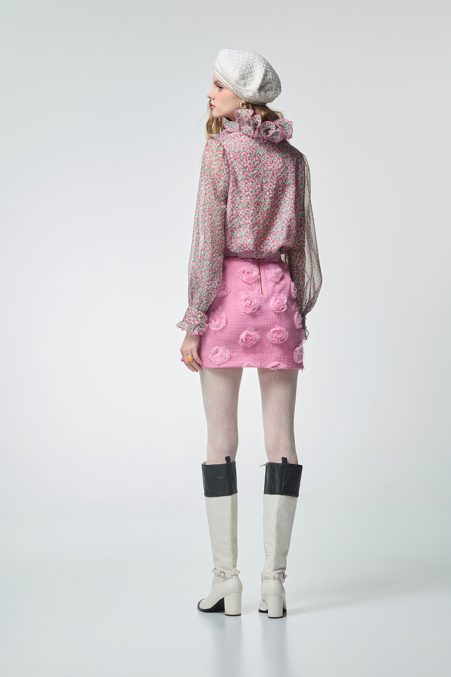 Floral Print Ruffle Chiffon TopFloral Print Ruffle Chiffon Top,Tops,Season (AW) Look,Chiffon