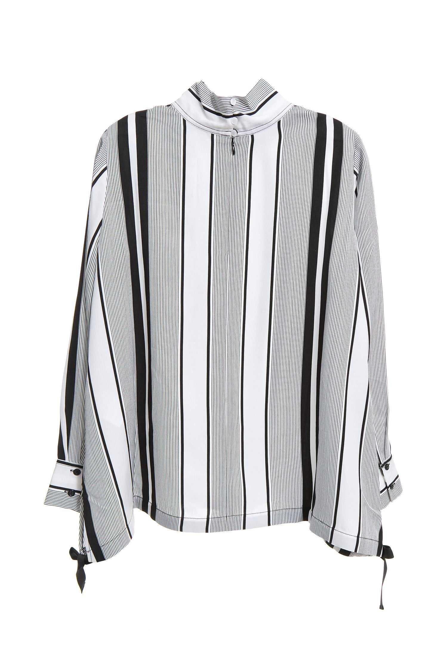 Stripe Printed Long Sleeve TopINVERTED LAPEL COLLAR top,Tops,Rayon,Stripe,Season (AW) Look,Long tops,Long sleeve tops