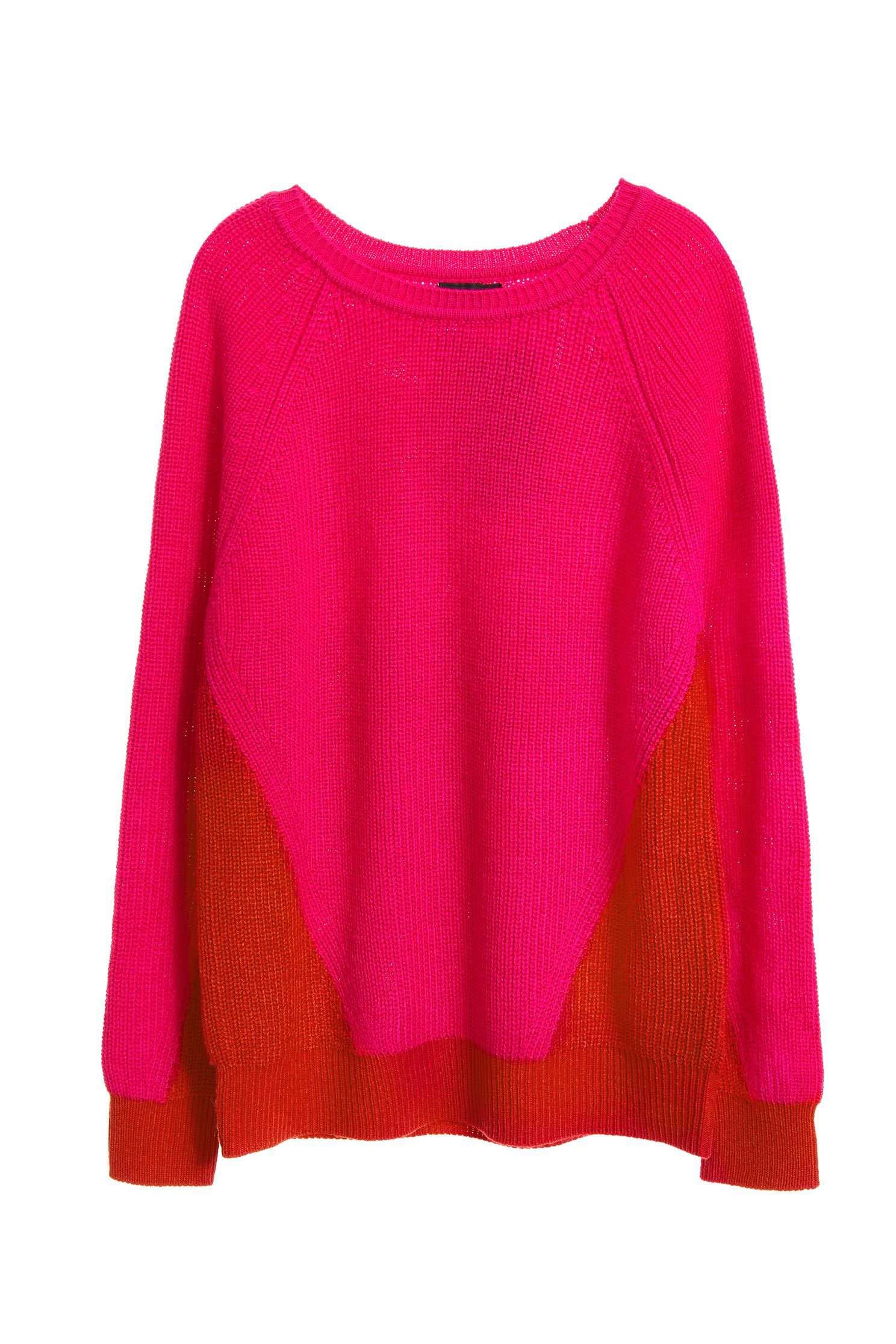 Two-tone Long Sleeve Knit TopColor loose knitwear,Round neck tops,Season (AW) Look,Knitted,Knitted tops,Knitted tops,Long sleeve tops,Lucky Red