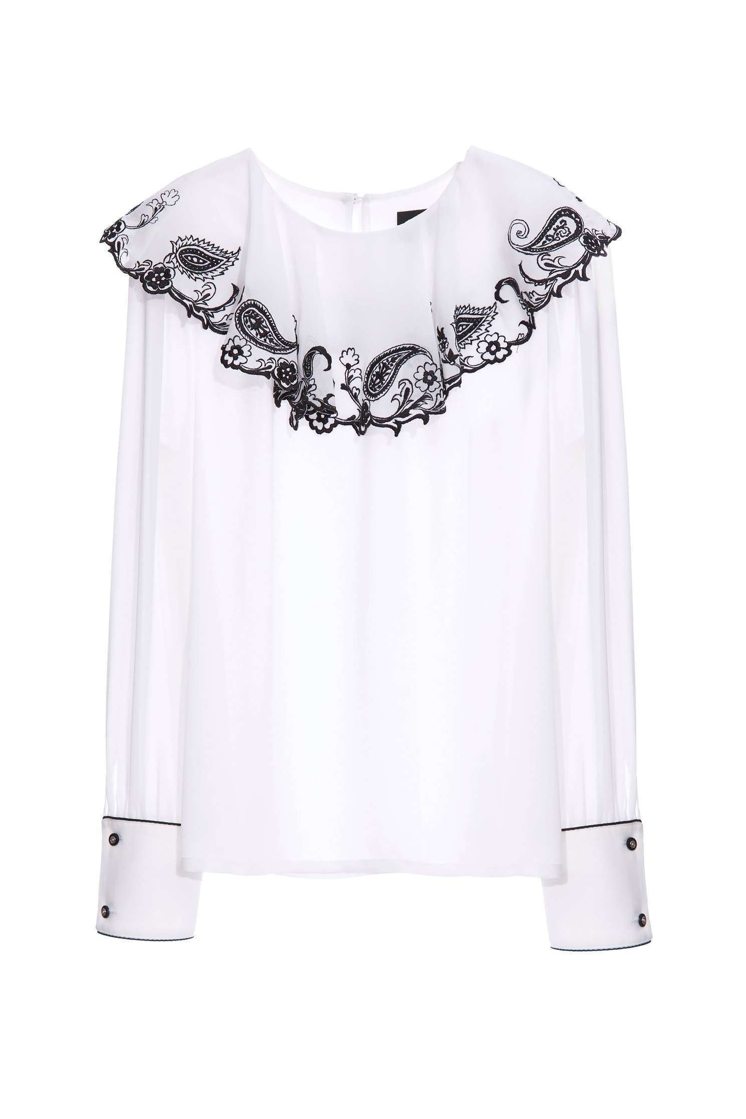 White Bertha Collar Blouse With Cut Out Embroidered DetailParamecium floral embroidered collar top,Tops,Embroidered,Queen,Season (AW) Look