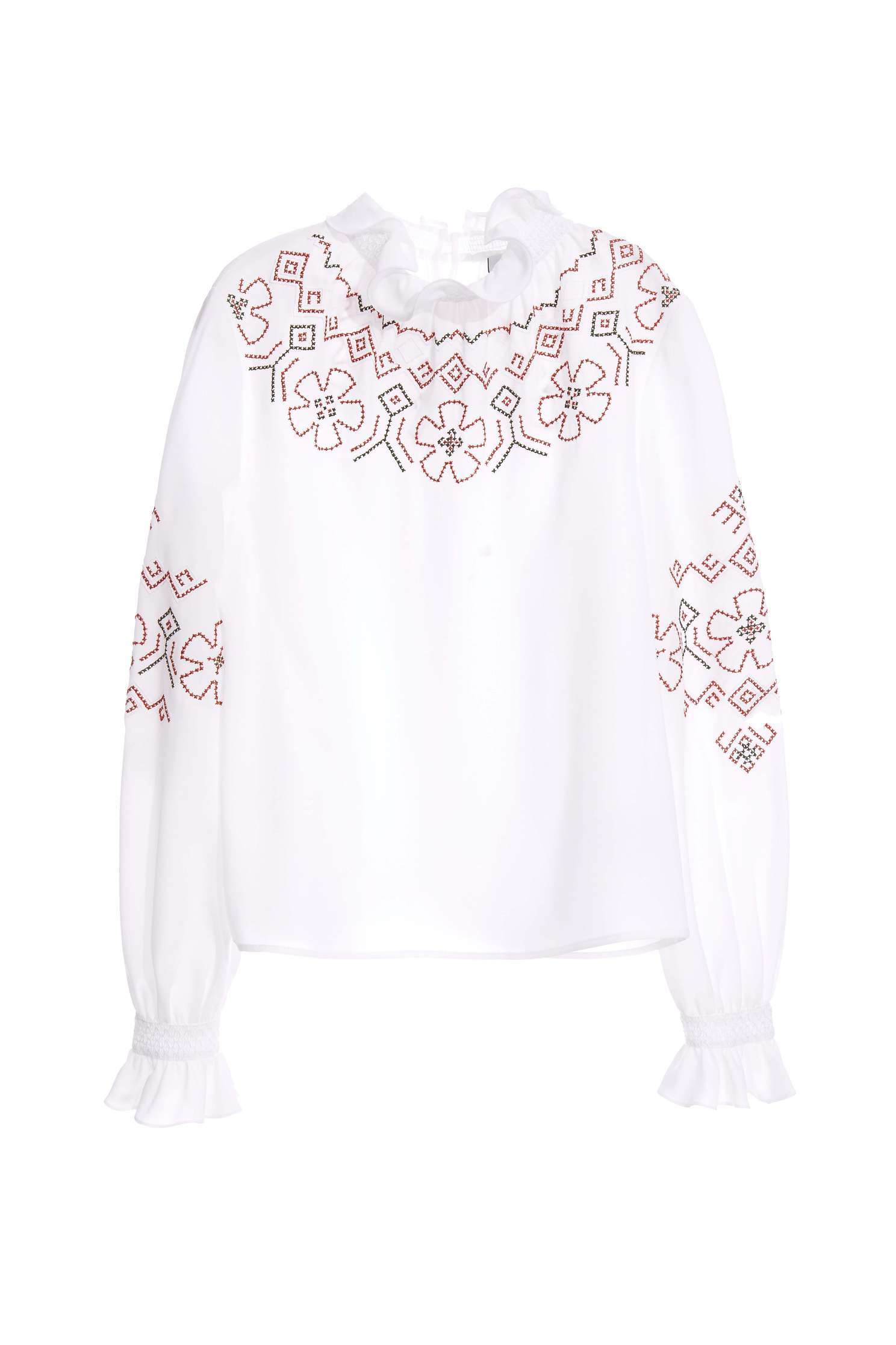 Embroidered Pattern Top With Ruffle CollarFolk style top,Tops,Embroidered,Season (AW) Look,fashionart