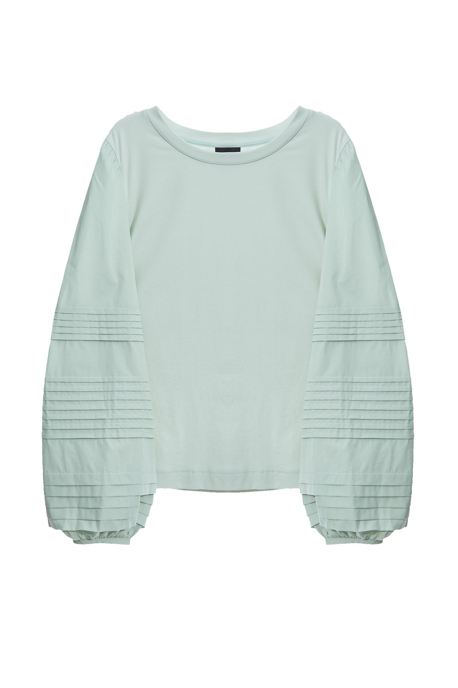 Light Green Top With Pleated Sleeve DetailDarted sleeves top,T-shirts,Tops,Round neck tops,goodlucknewyear,Season (AW) Look,Cotton,comfotism