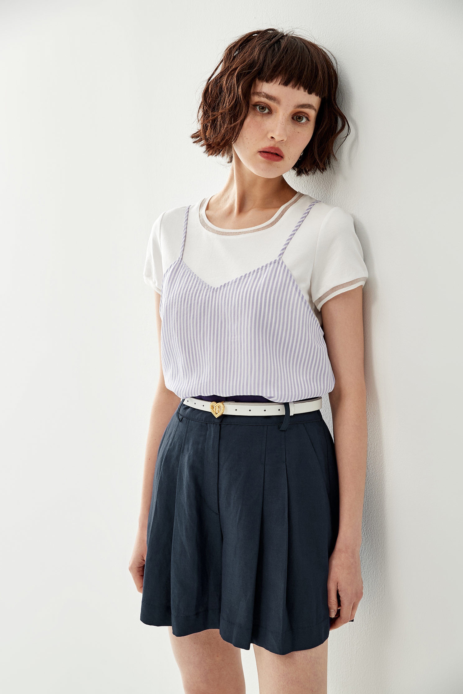 Fake Two Piece Purple Stripe Top.,Tops,Season (SS) Look,Stripe,sleeveless tops