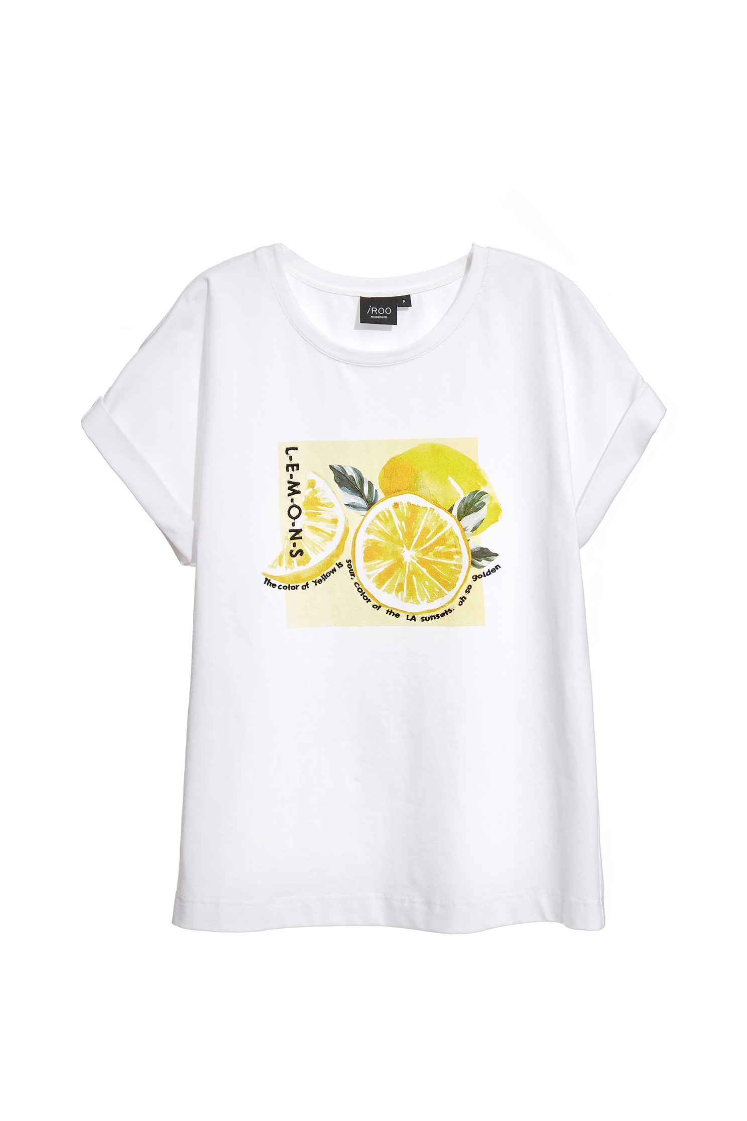 Graphic Print Basic TeeT-shirt with watercolor lemon print,T-shirts,T-shirts,Tops,Embroidered,Season (SS) Look,Cotton,comfotism