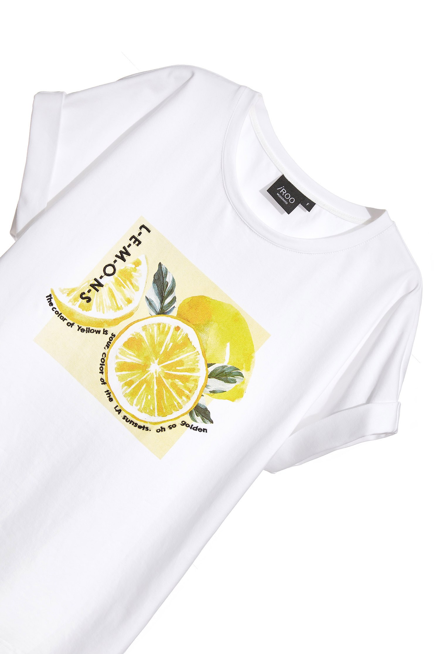 Graphic Print Basic TeeT-shirt with watercolor lemon print,T-shirts,T-shirts,Tops,Embroidered,Season (SS) Look,Cotton,comfotism