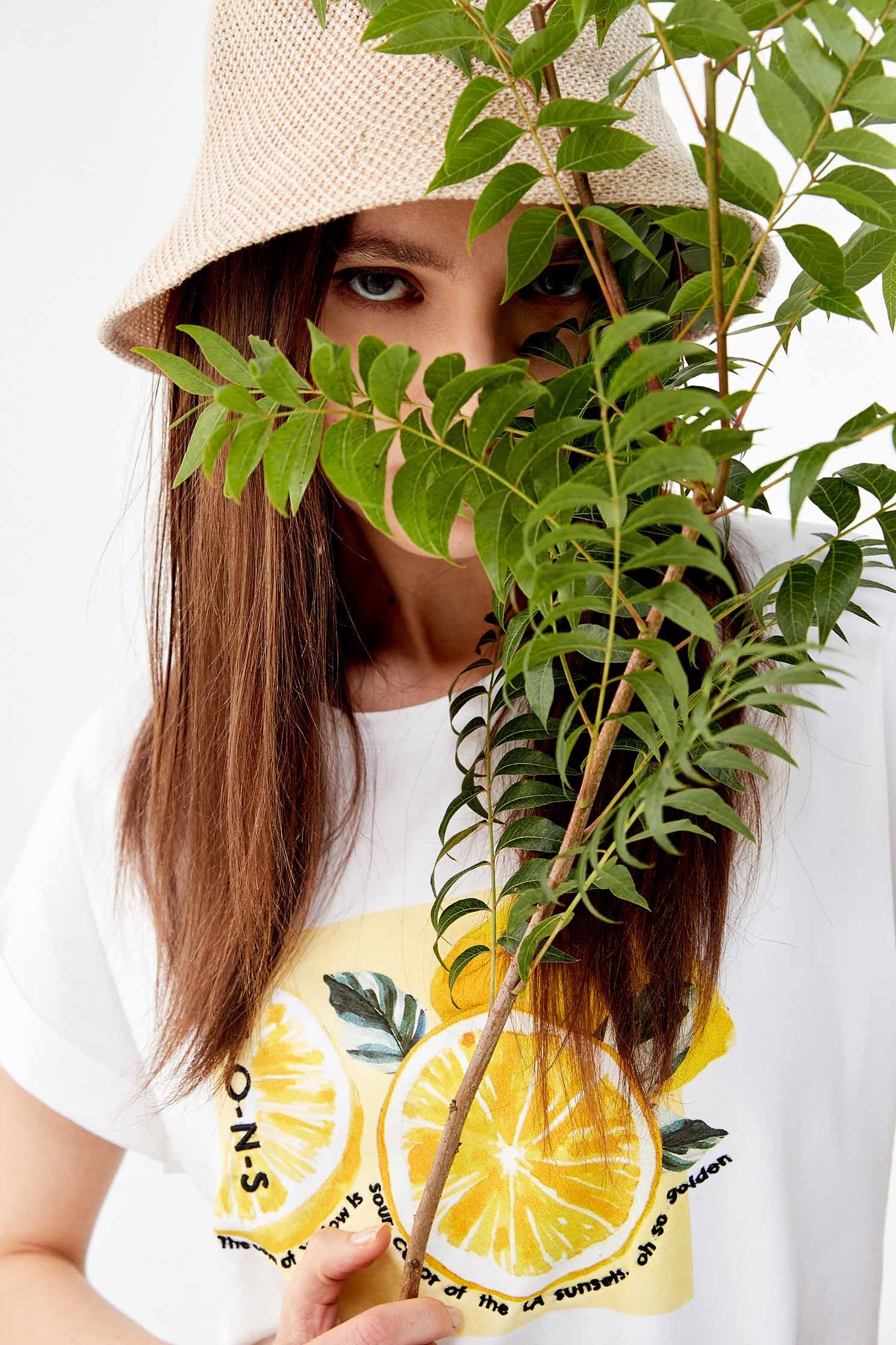 Graphic Print Basic TeeT-shirt with watercolor lemon print,T-shirts,T-shirts,Tops,Embroidered,Season (SS) Look,Cotton,comfotism