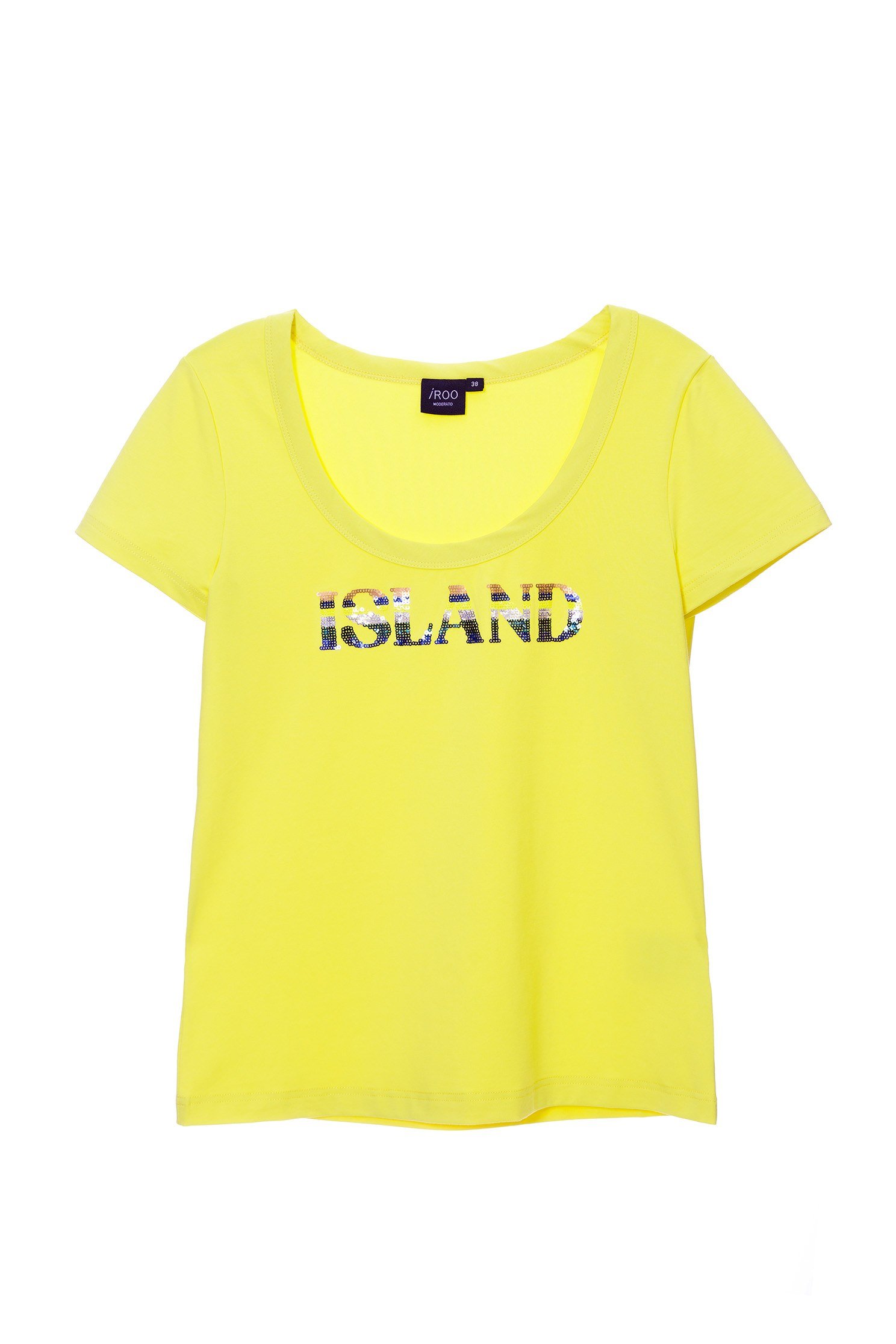 Basic Yellow Tee With Sequin DetailU-neck  T-shirt with colored embroidery,T-shirts,T-shirts,U-Neck T shirts,Embroidered,Season (SS) Look,comfotism