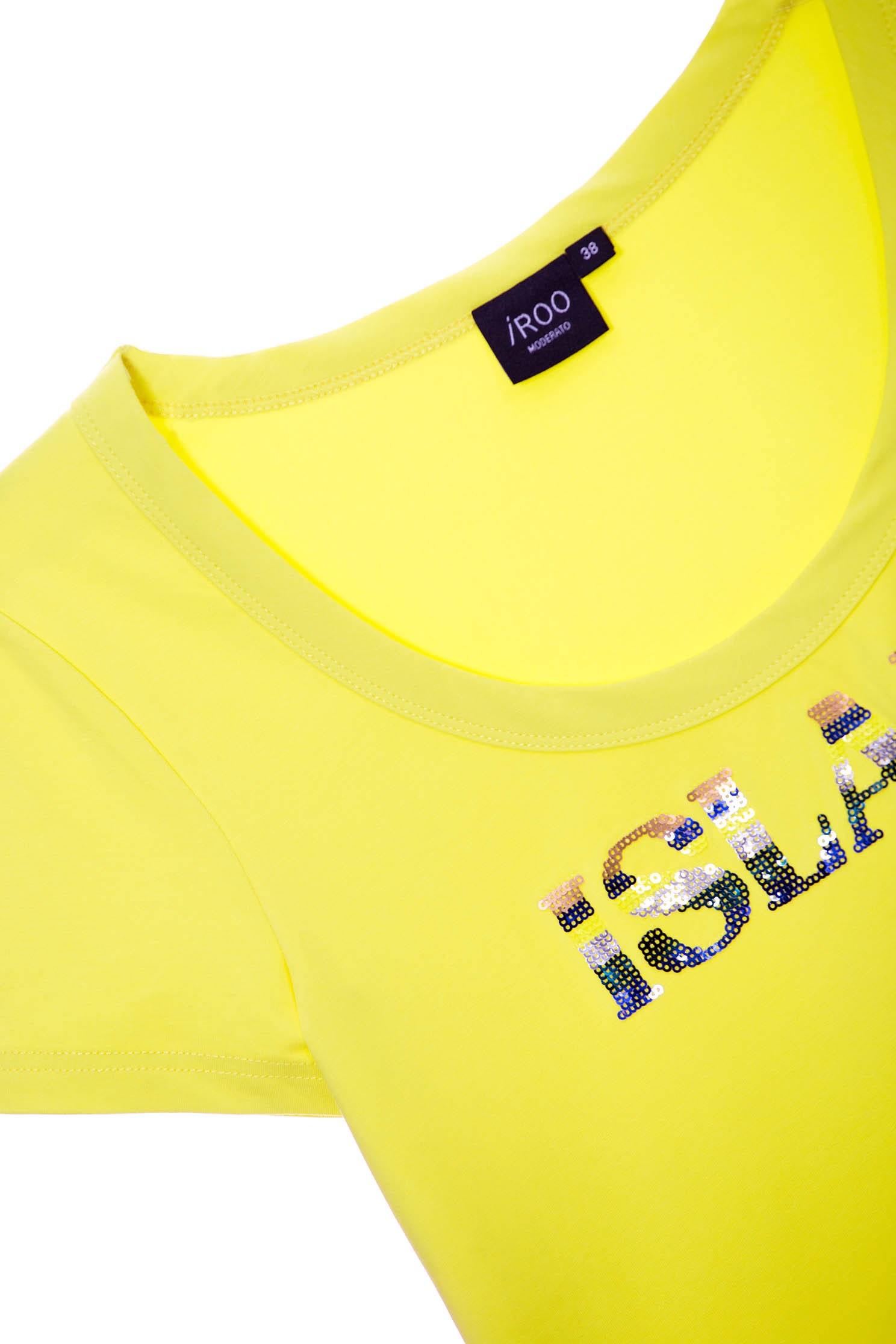 Basic Yellow Tee With Sequin DetailU-neck  T-shirt with colored embroidery,T-shirts,T-shirts,U-Neck T shirts,Embroidered,Season (SS) Look,comfotism