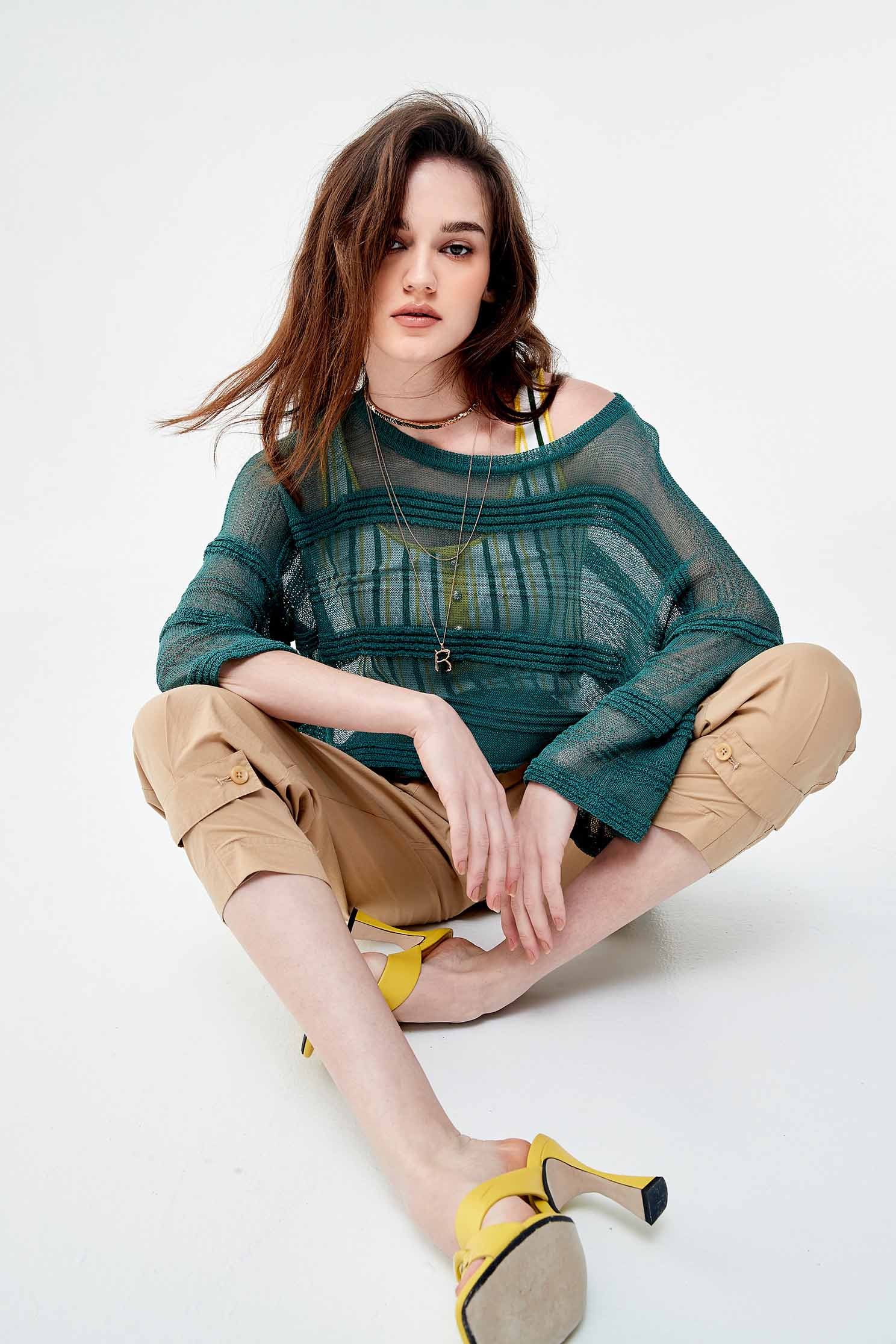 Oversize Translucent Knit TopKnit top with cross-striped,Tops,Season (SS) Look,comfotism,Knitted,Knitted tops,Knitted tops