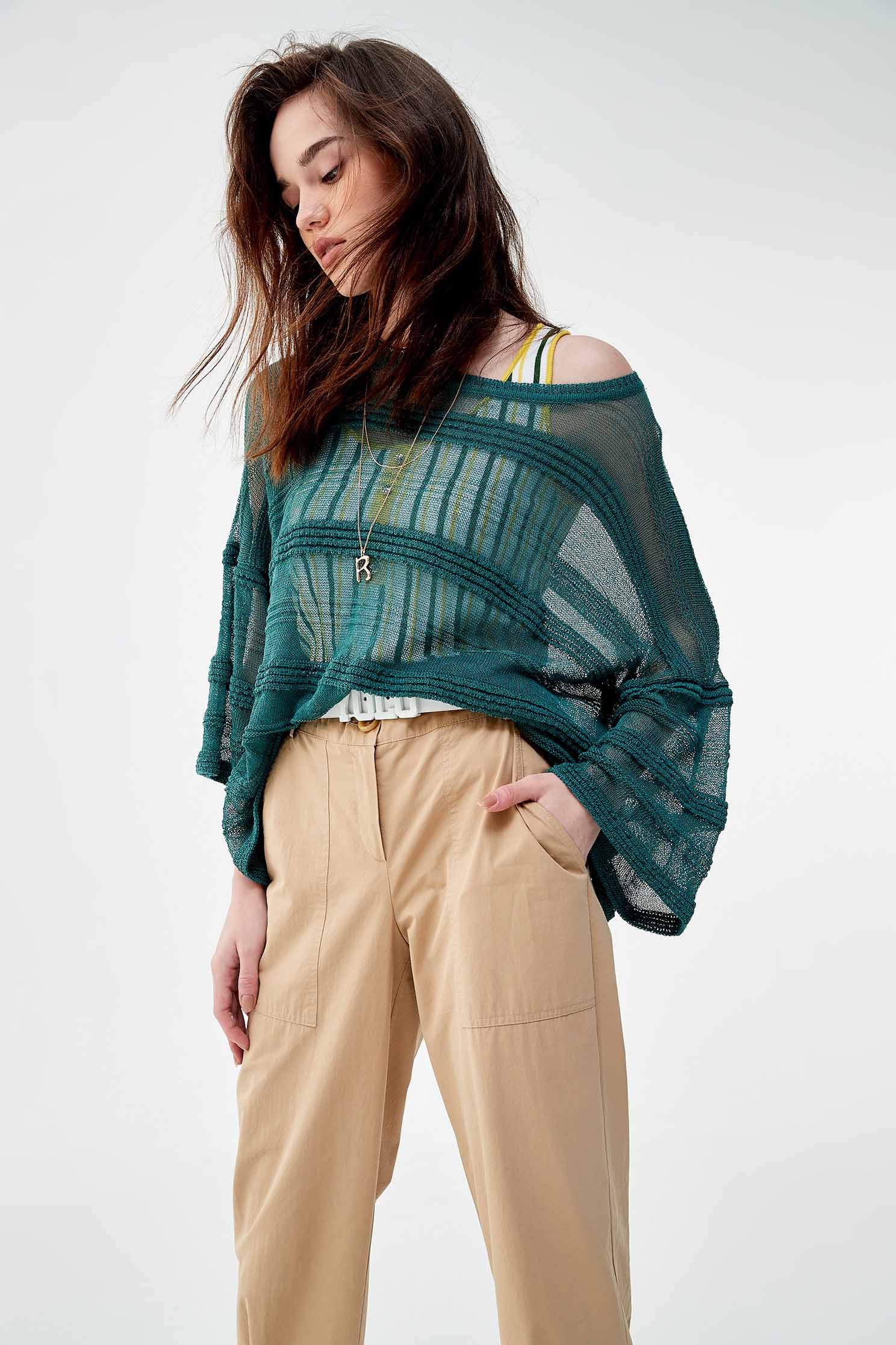 Oversize Translucent Knit TopKnit top with cross-striped,Tops,Season (SS) Look,comfotism,Knitted,Knitted tops,Knitted tops