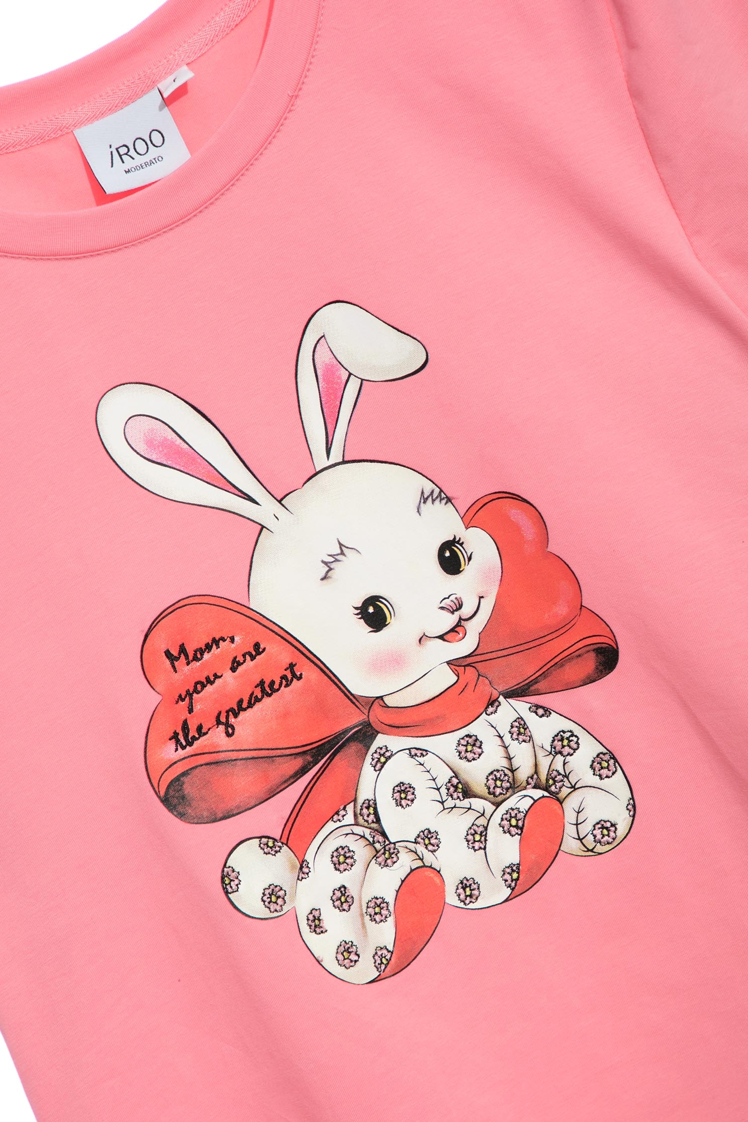 Pink Tee With Front GraphicT-shirt top with bunny print,T-shirts,T-shirts,Tops,Embroidered,Season (SS) Look,Cotton,Embroidered,bows