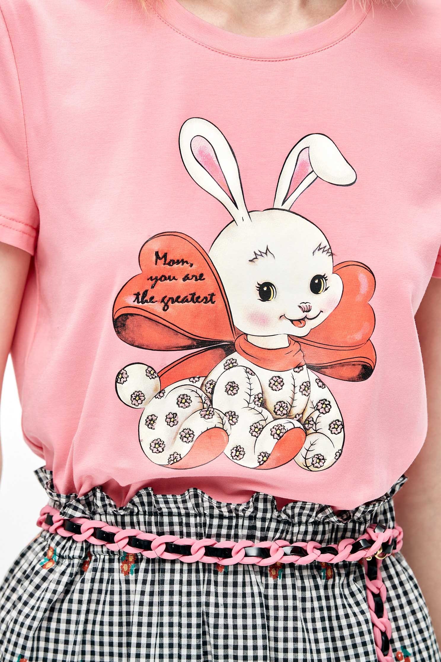 Pink Tee With Front GraphicT-shirt top with bunny print,T-shirts,T-shirts,Tops,Embroidered,Season (SS) Look,Cotton,Embroidered,bows