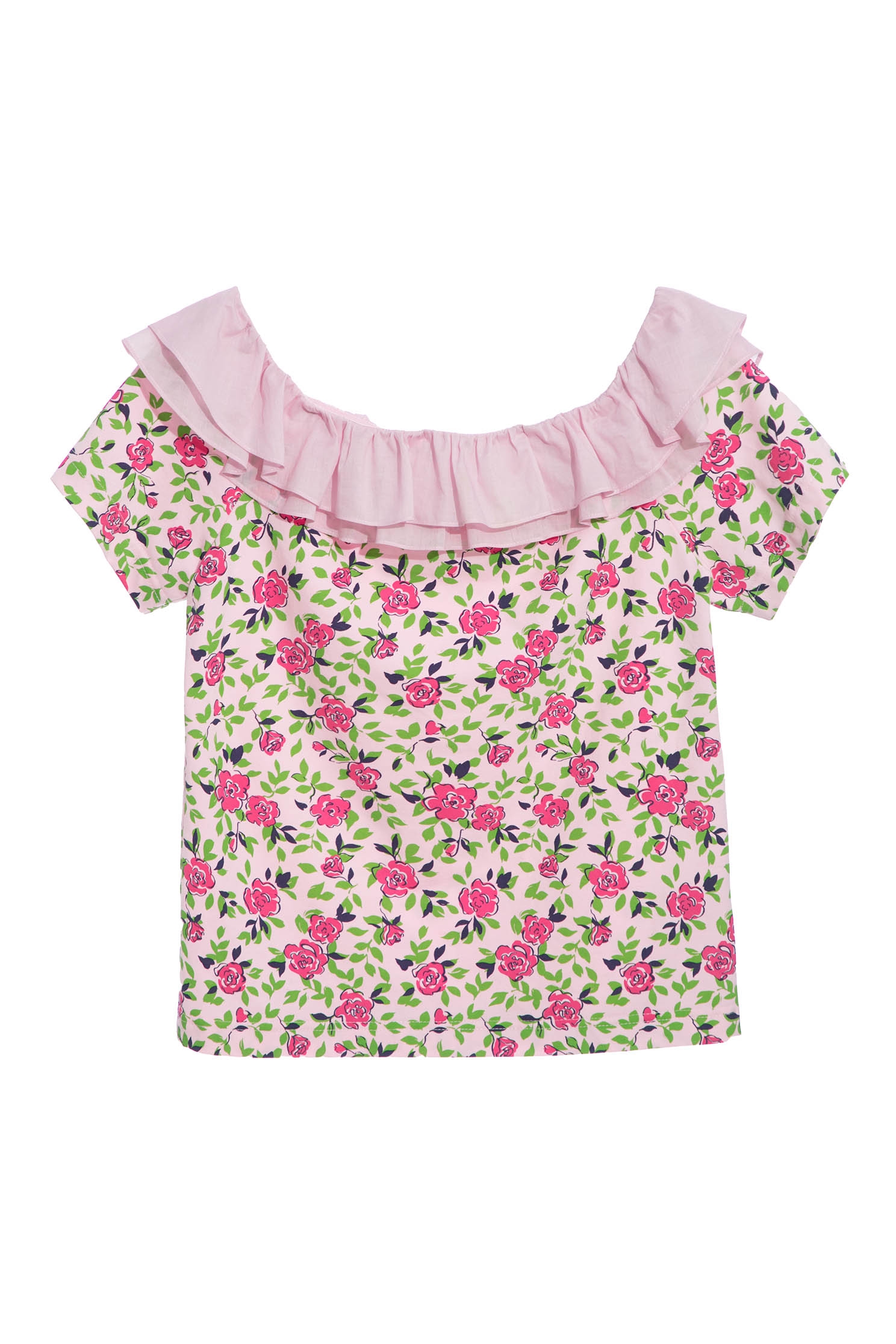 Floral Print Top With Flounce NecklineT-shirt  top with rose print,T-shirts,Tops,Season (SS) Look,mothergift,Cotton