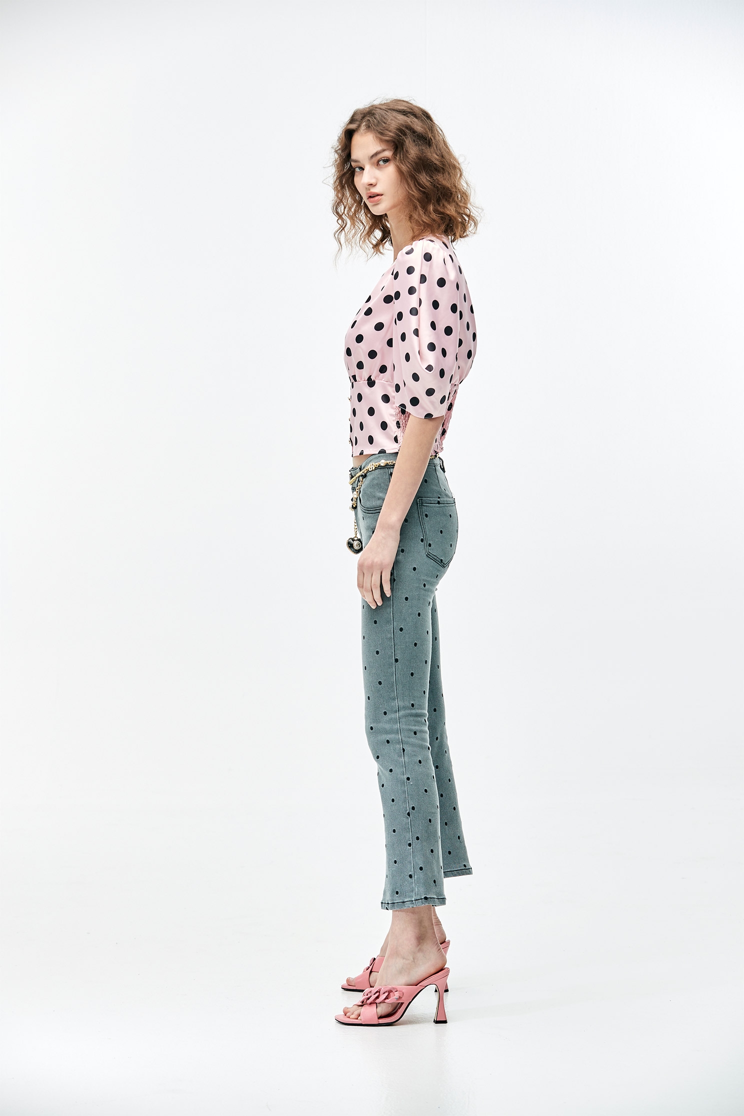 Black Polka Dot V-Neck TopLustrous top with dotted print,Tops,Season (SS) Look