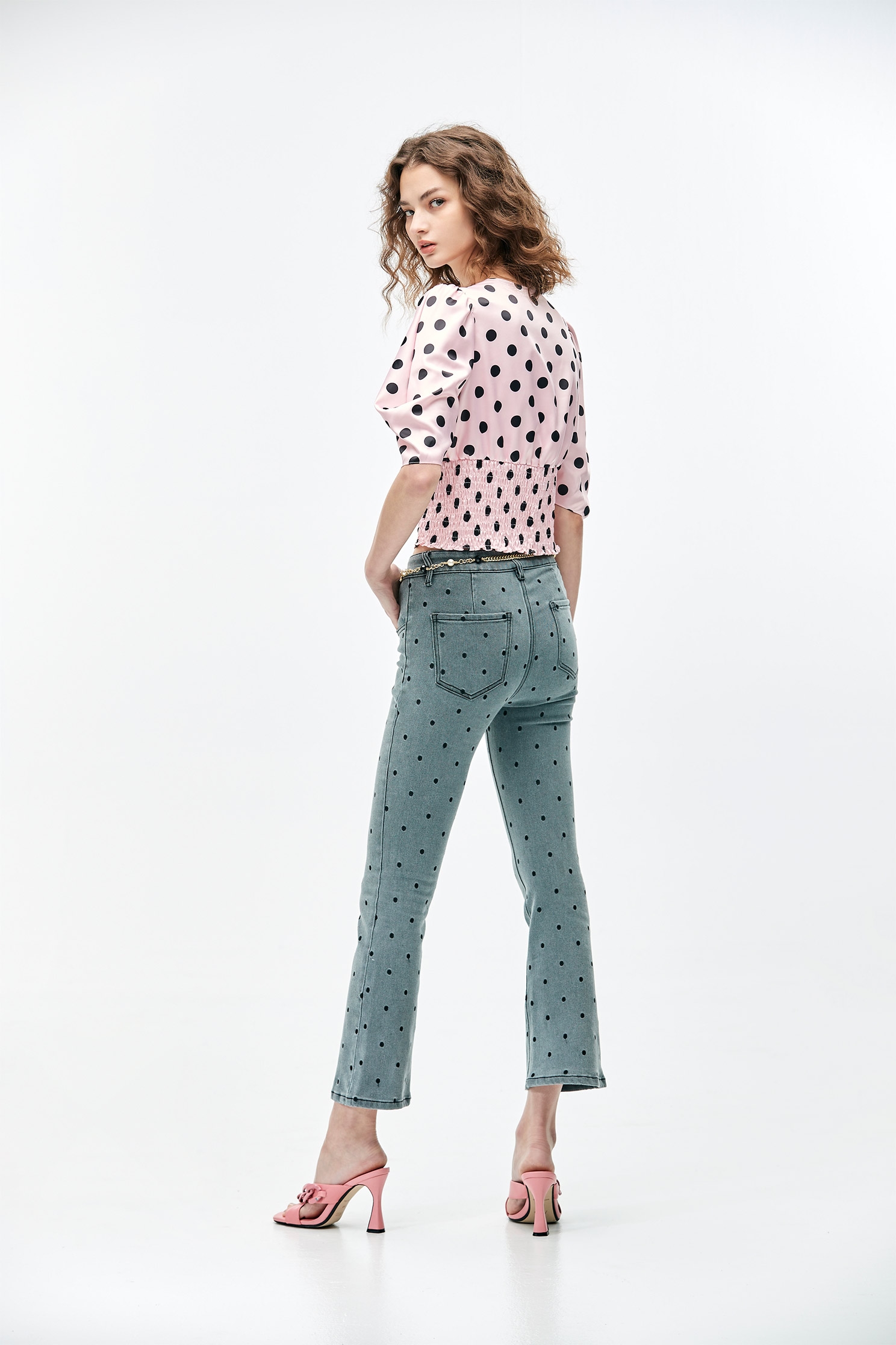 Black Polka Dot V-Neck TopLustrous top with dotted print,Tops,Season (SS) Look