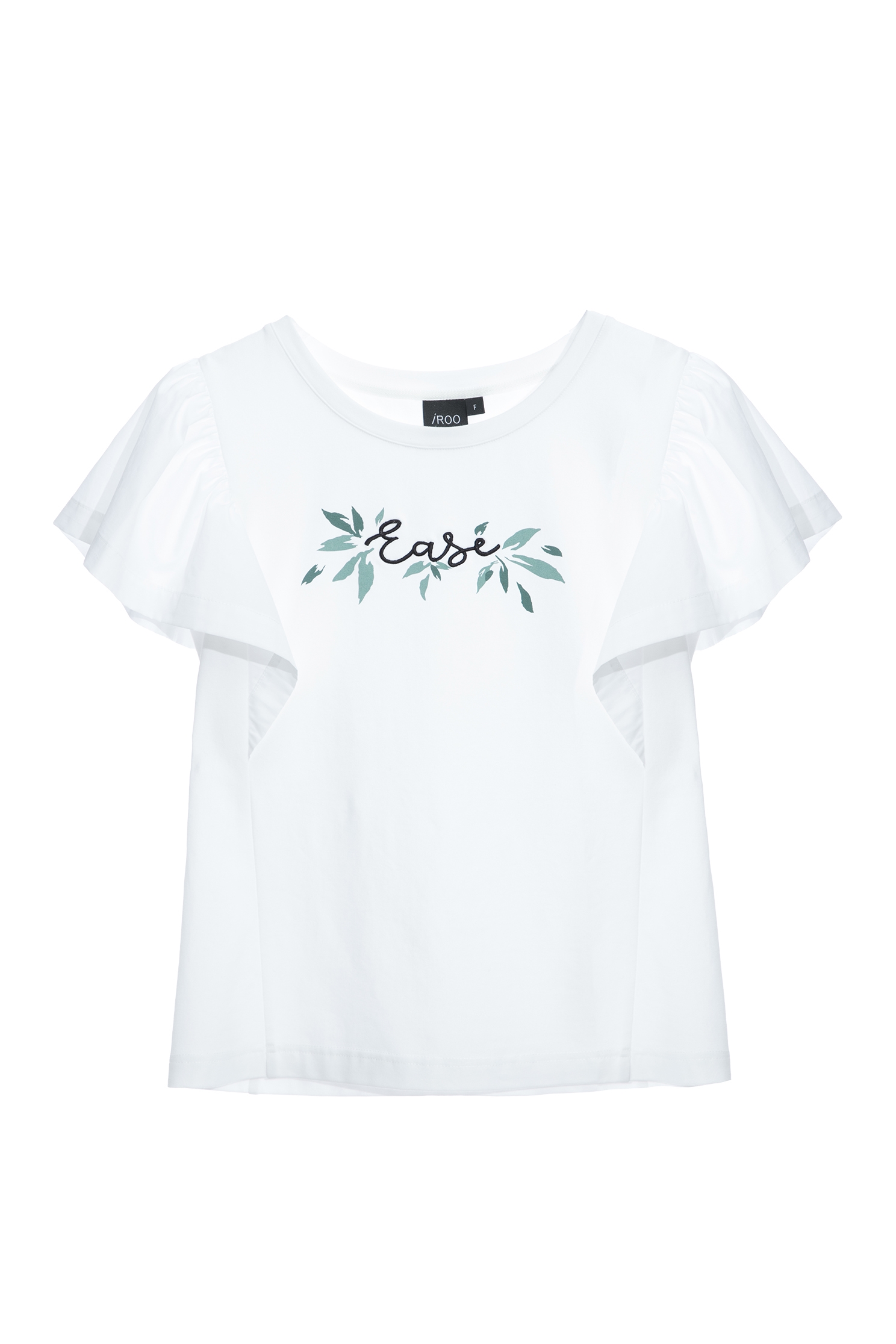 Basic White Slogan Tee With Flare SleeveT-shirt top with monogram embroidery,T-shirts,Tops,Embroidered,Season (SS) Look,Cotton