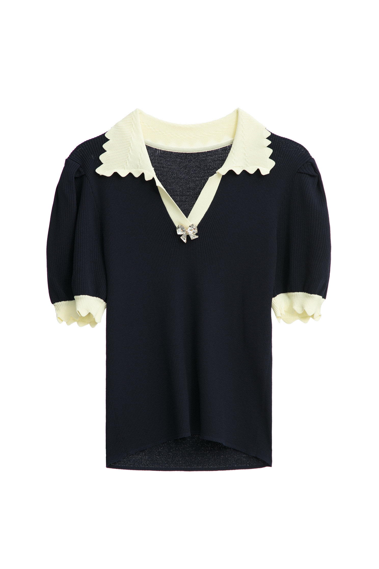 Contrast Detail Collar Knit TopContrast Detail Collar Knit Top,Tops,Season (SS) Look,bows,Knitted,Knitted tops,Knitted tops