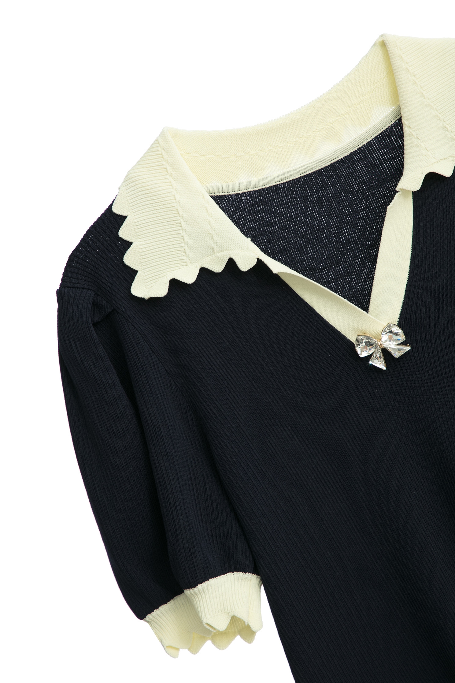 Contrast Detail Collar Knit TopContrast Detail Collar Knit Top,Tops,Season (SS) Look,bows,Knitted,Knitted tops,Knitted tops