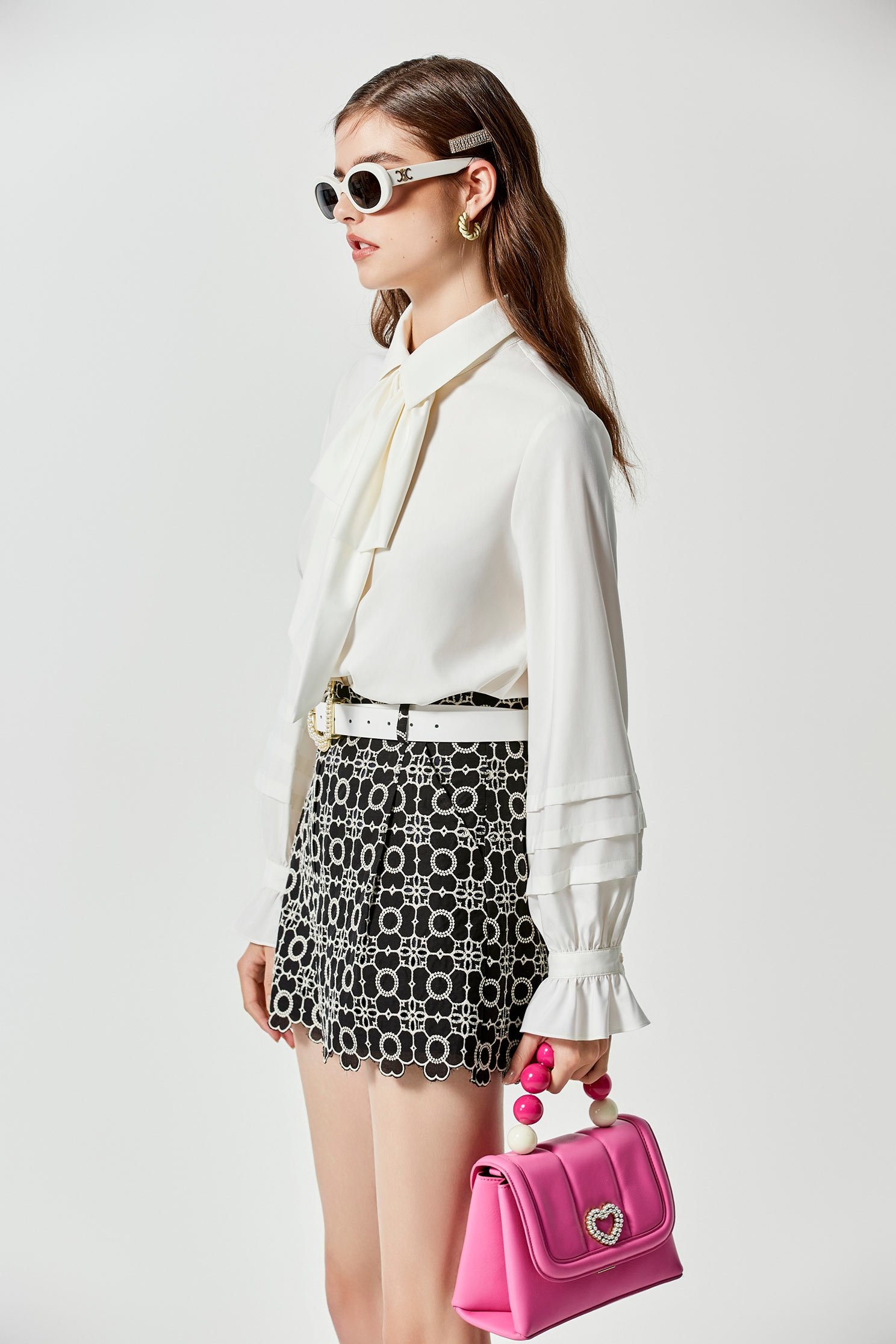 Bow Collar Long Sleeve Cream BlouseBow Collar Long Sleeve Cream Blouse,Tops,Season (SS) Look,bows,Blouses