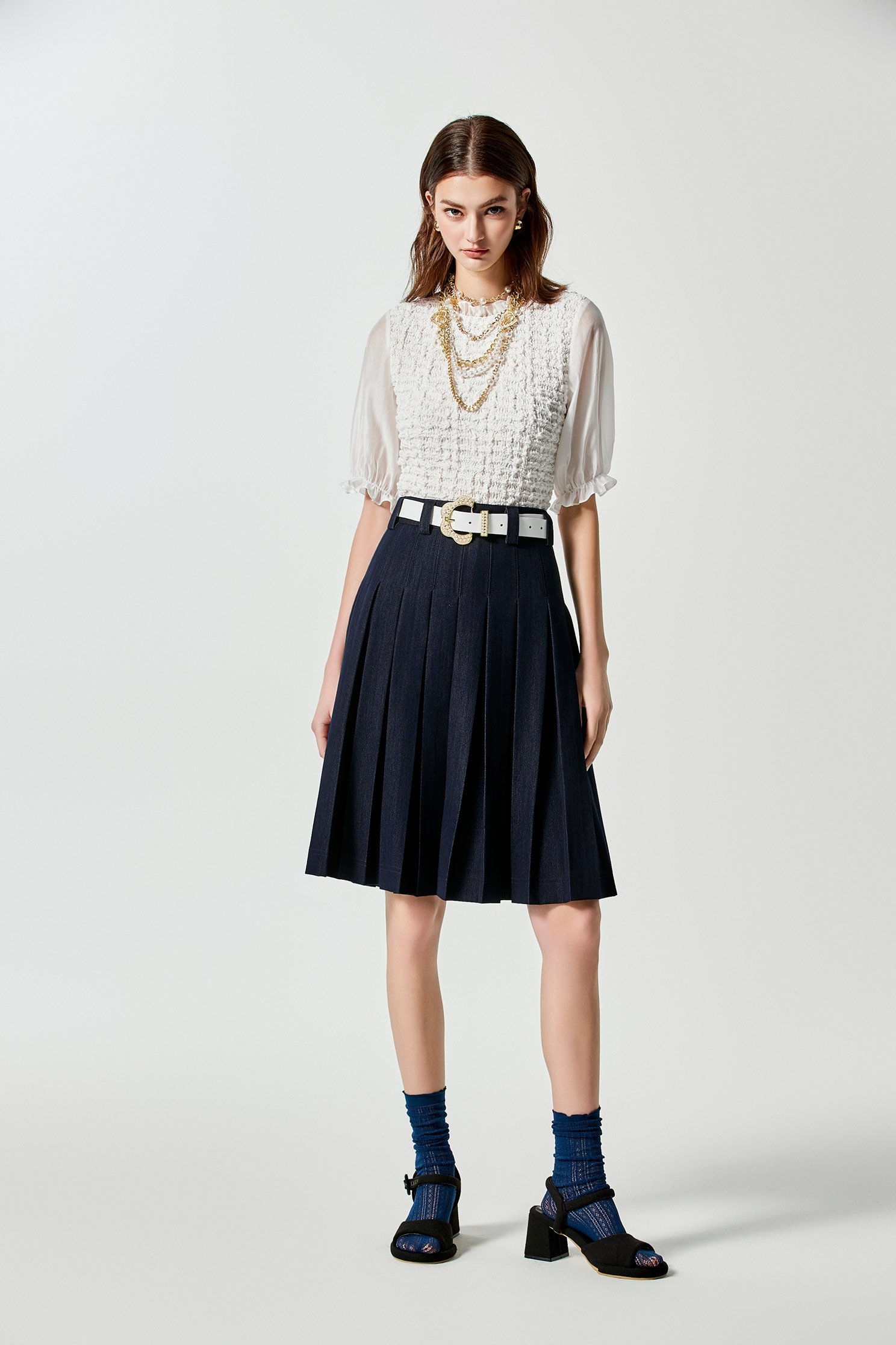 Textured Ruched Top With Ruffle Collar DetailTextured Ruched Top With Ruffle Collar Detail,Tops,Season (SS) Look