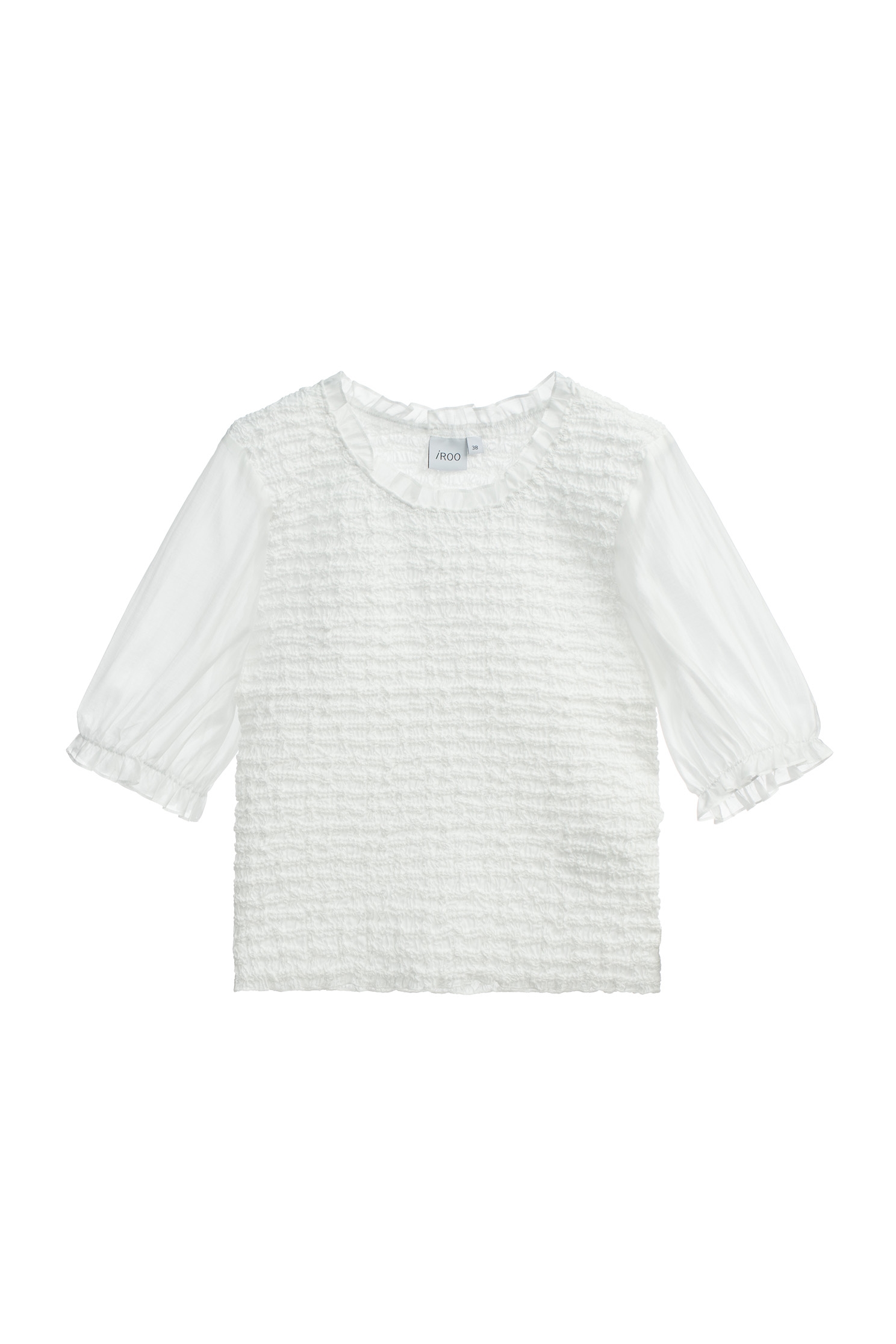 Textured Ruched Top With Ruffle Collar DetailTextured Ruched Top With Ruffle Collar Detail,Tops,Season (SS) Look