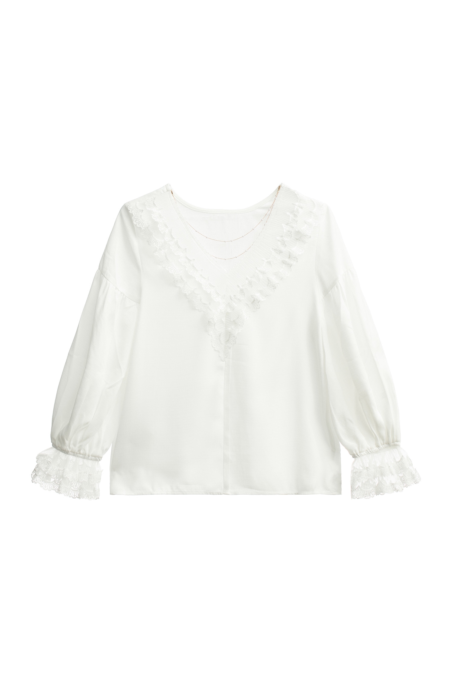 Lace Detail Lantern Sleeve TopLace Detail Lantern Sleeve Top,Tops,Season (SS) Look,pearl,Lace,Lace tops,Necklaces