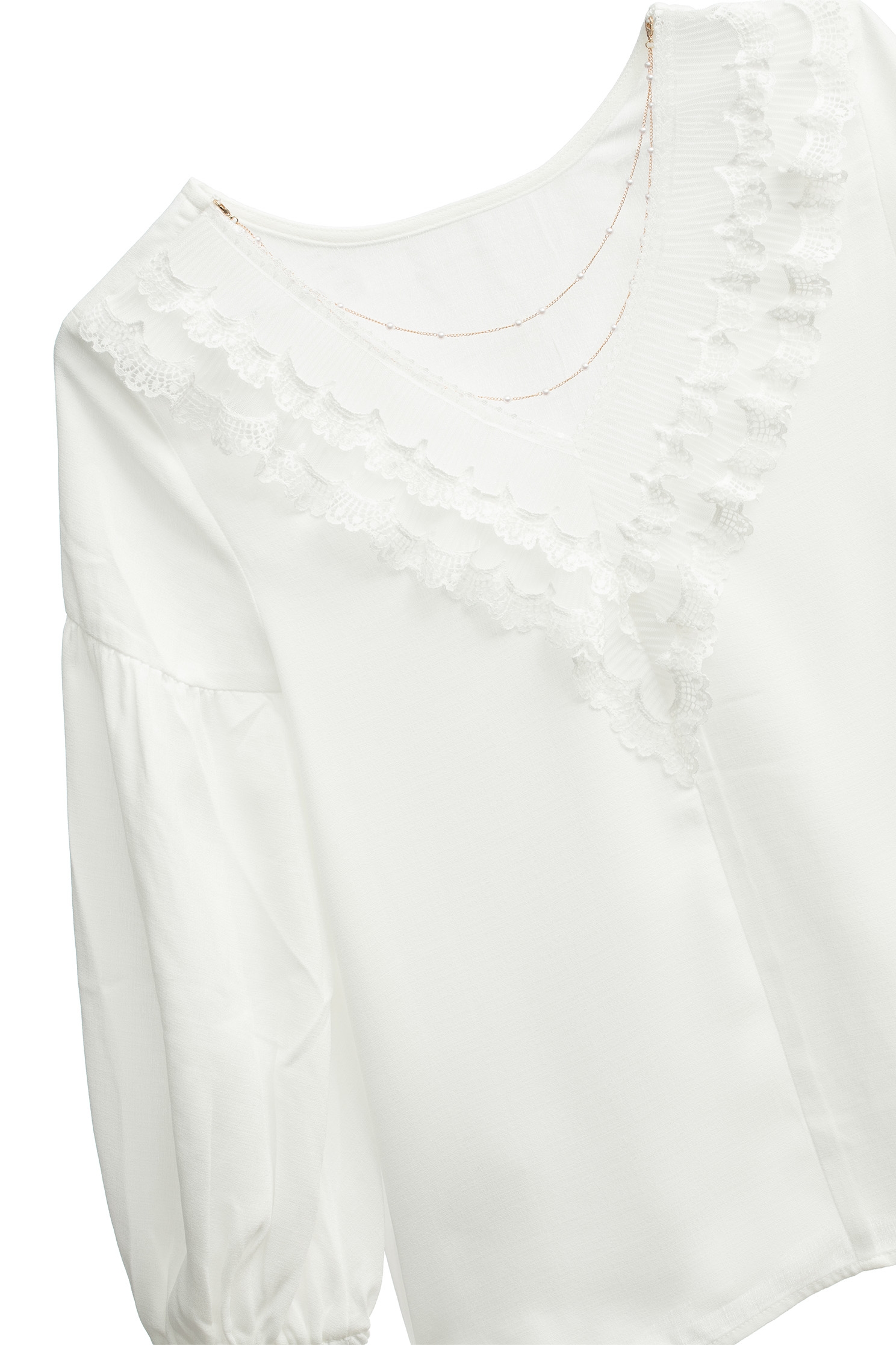 Lace Detail Lantern Sleeve TopLace Detail Lantern Sleeve Top,Tops,Season (SS) Look,pearl,Lace,Lace tops,Necklaces