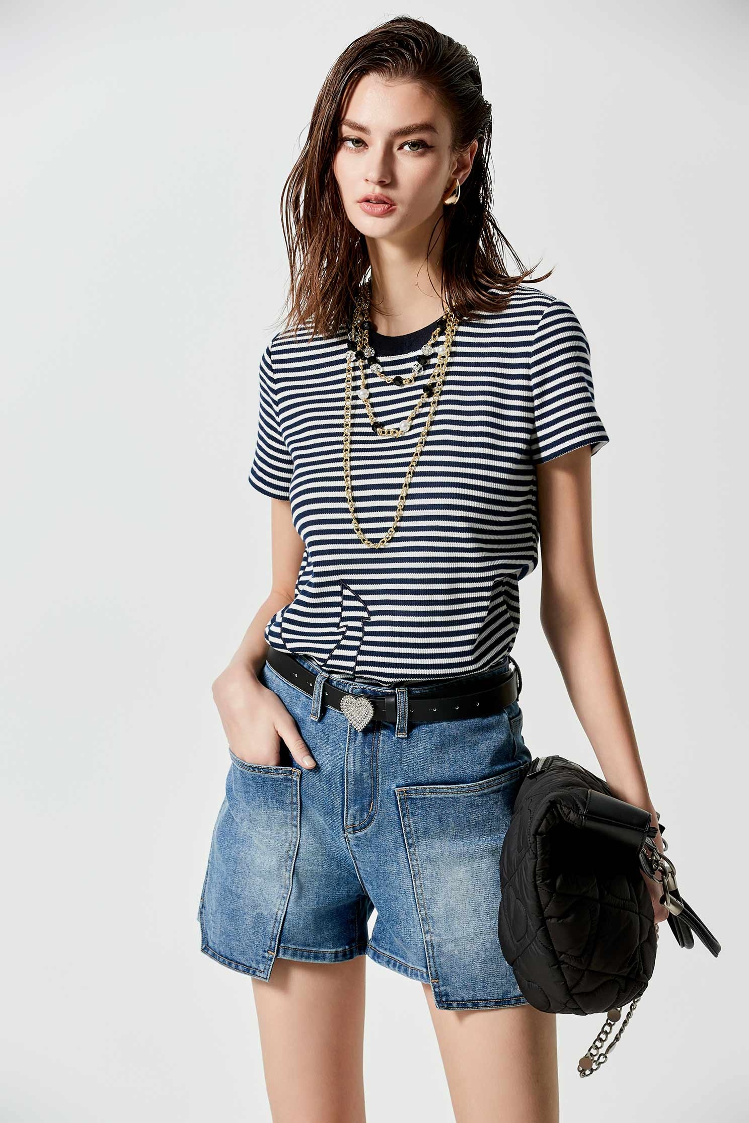 Stripe Print Short Sleeve TeeStripe Print Short Sleeve Tee,T-shirts,Season (SS) Look,Stripe,Cotton,Embroidered