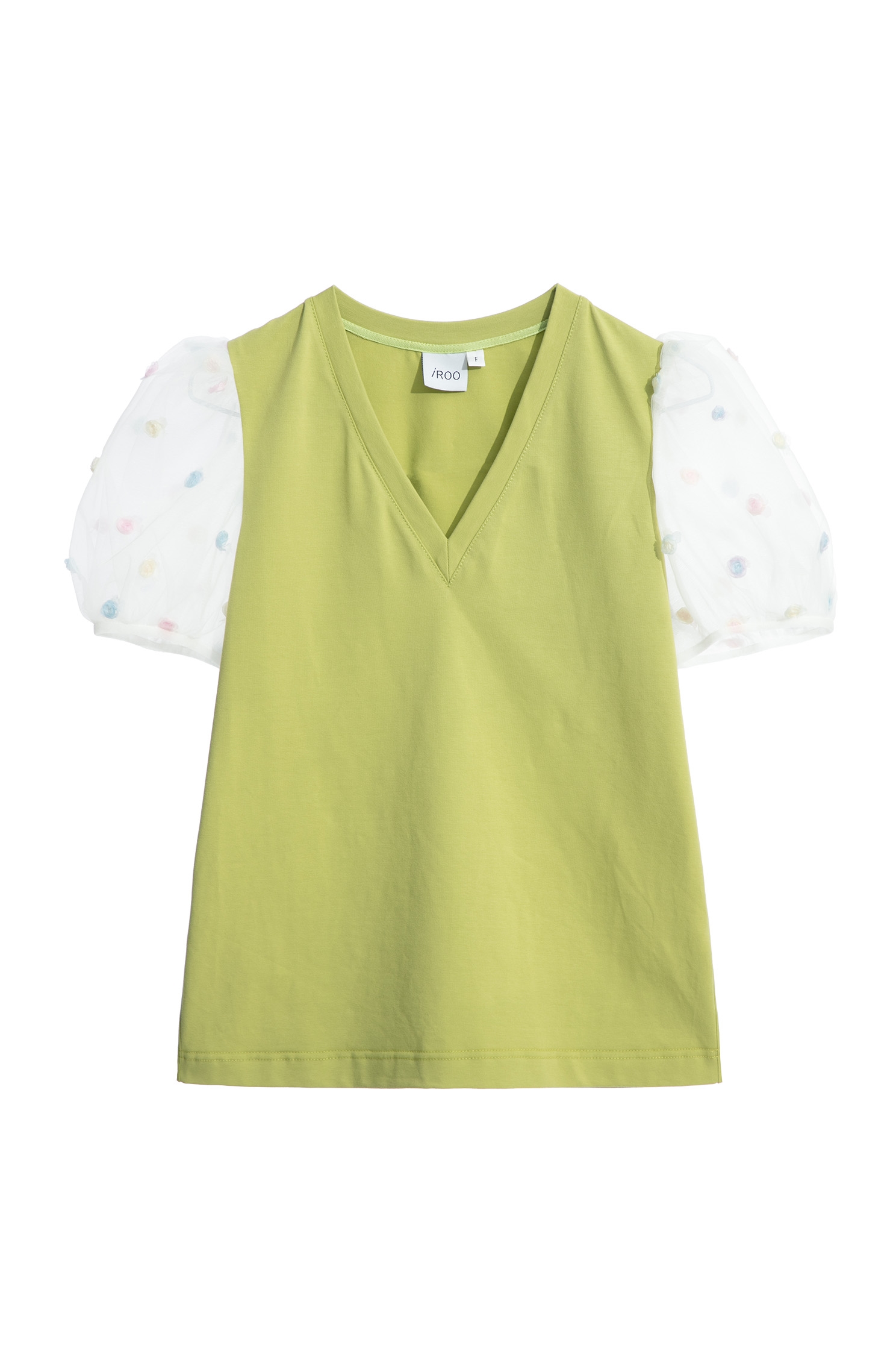 Floral Detail Mesh Sleeve TopFloral Detail Mesh Sleeve Top,T-shirts,Tops,Season (SS) Look,Mesh fabric