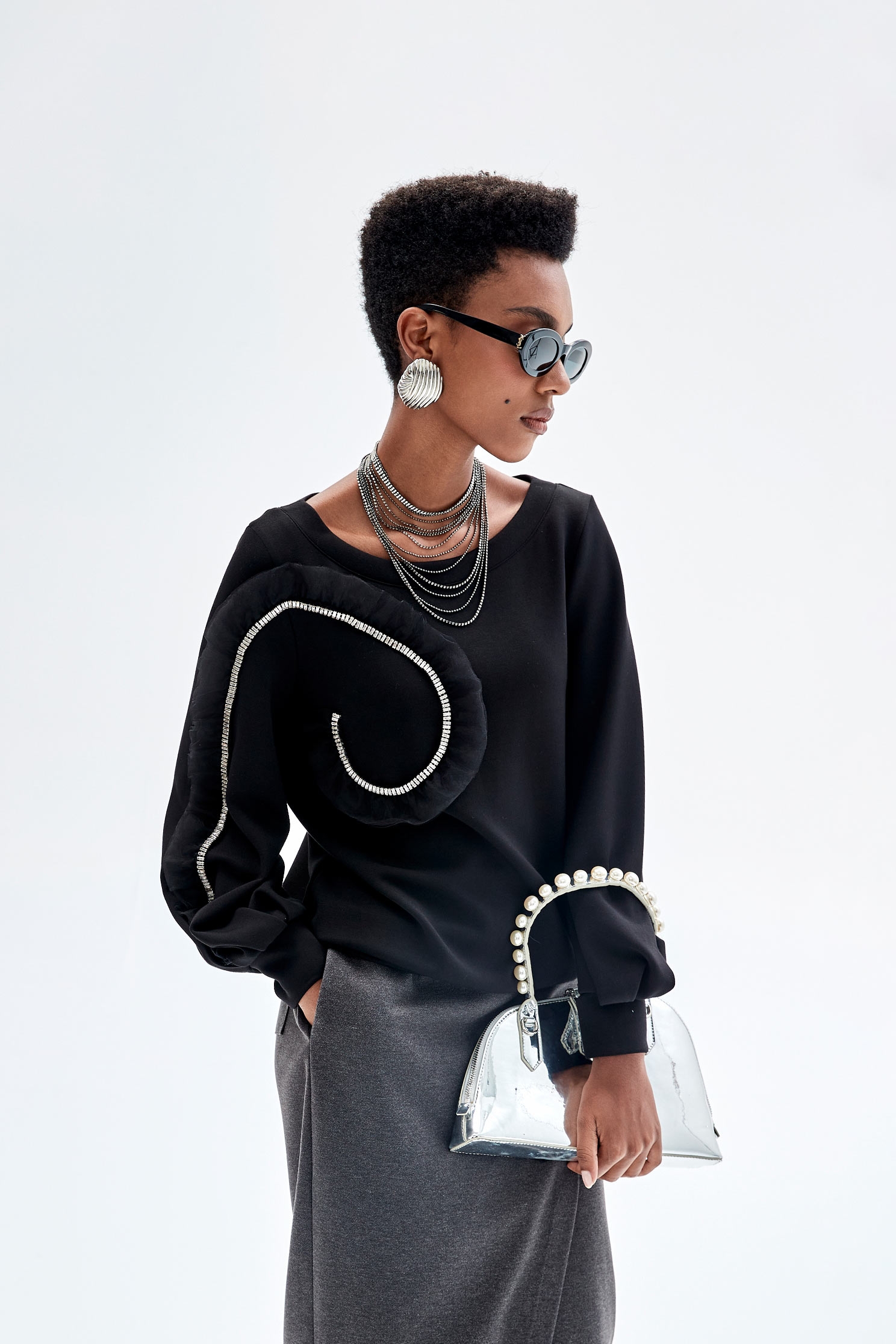 Chain Detail Long Sleeve Black TopChain Detail Long Sleeve Black Top,Tops,Season (SS) Look