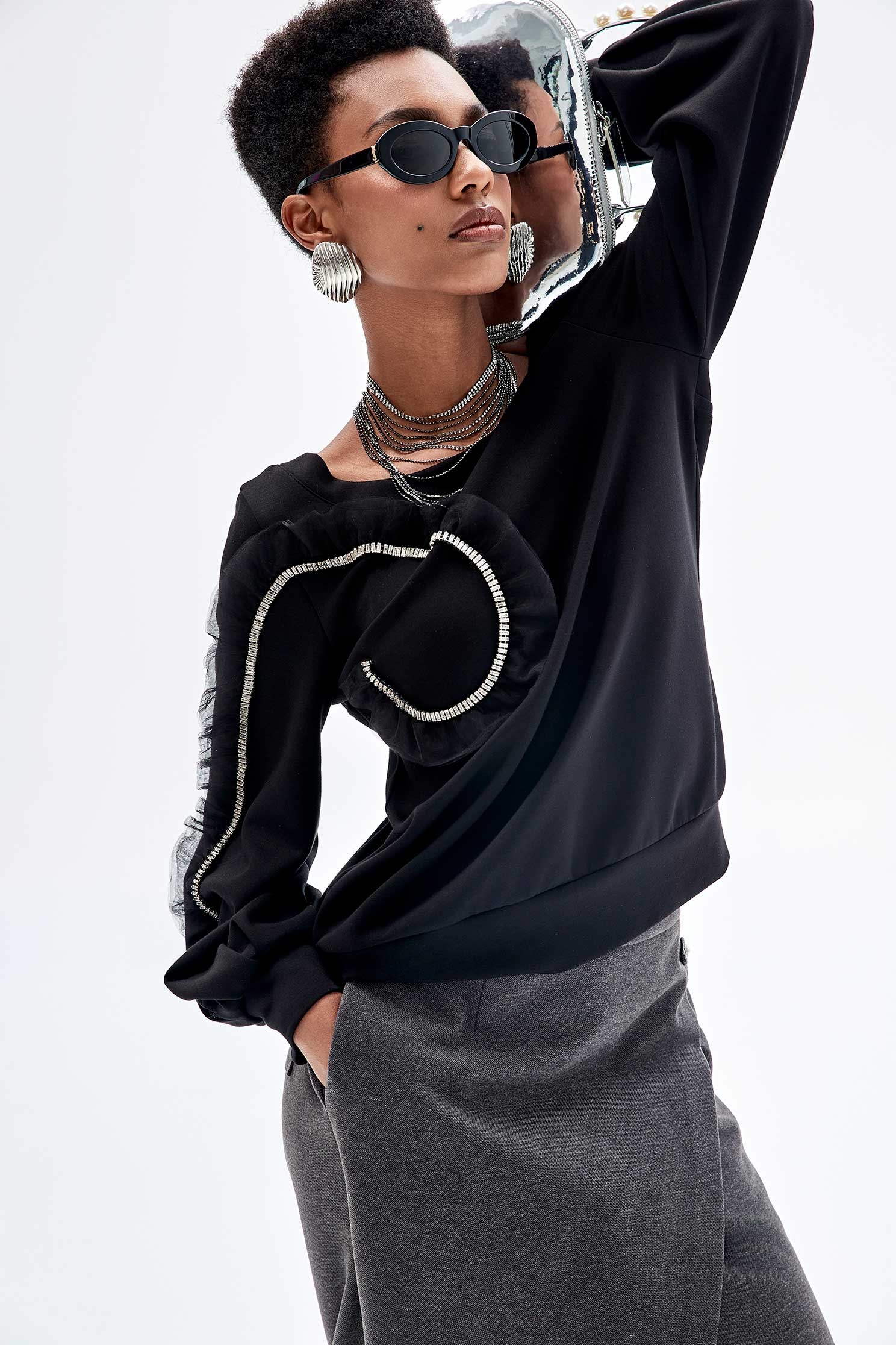 Chain Detail Long Sleeve Black TopChain Detail Long Sleeve Black Top,Tops,Season (SS) Look