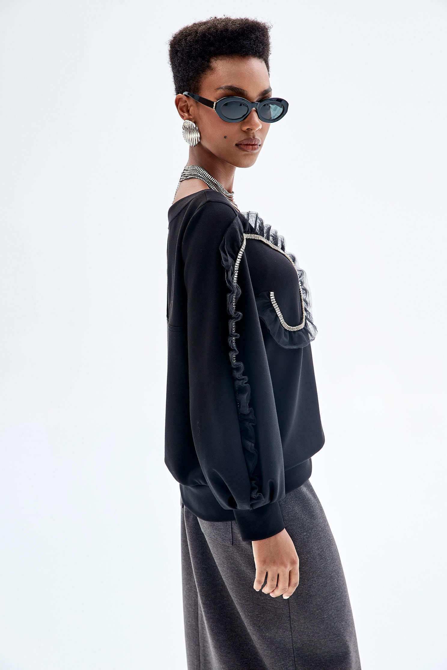 Chain Detail Long Sleeve Black TopChain Detail Long Sleeve Black Top,Tops,Season (SS) Look