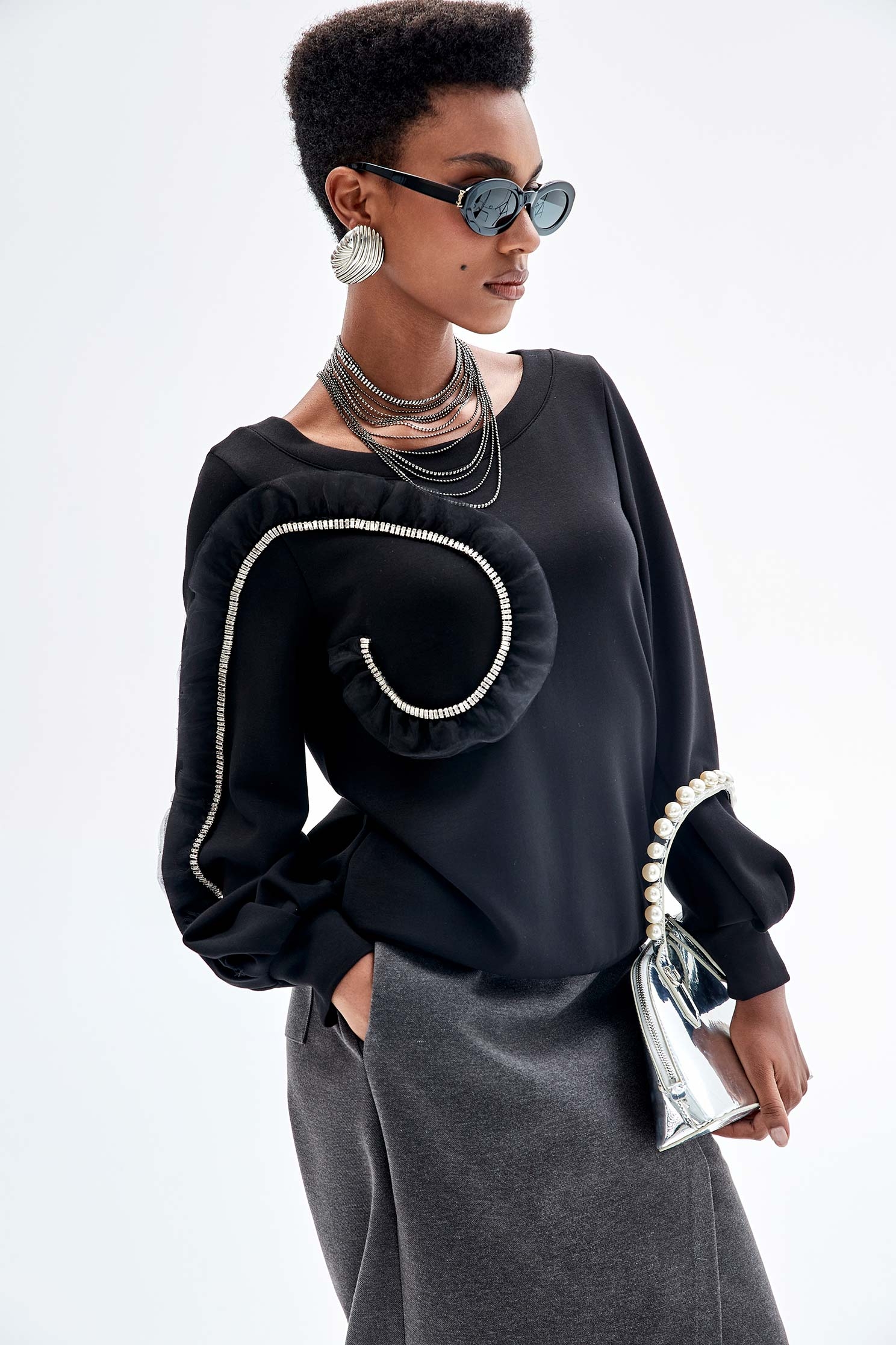 Chain Detail Long Sleeve Black TopChain Detail Long Sleeve Black Top,Tops,Season (SS) Look