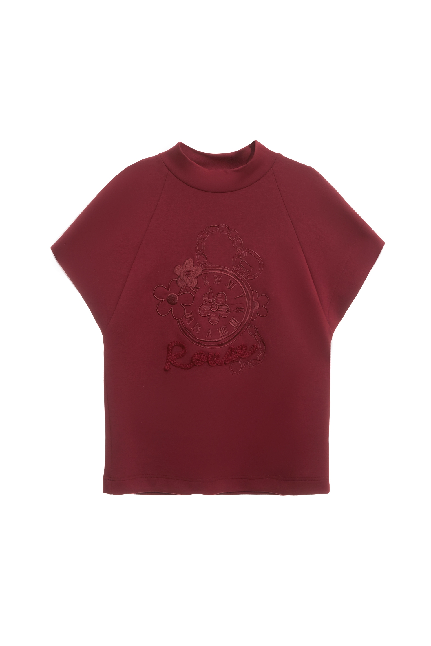 Wine Red Embroidery Logo TeeWine Red Embroidery Logo Tee,Tops,Embroidered,Season (SS) Look,Embroidered tops