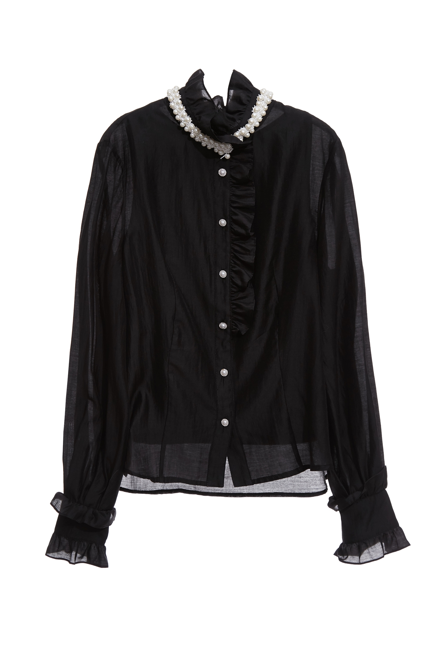Ruffle With Pearl Detail BlouseRuffle With Pearl Detail Blouse,Tops,pearl,Season (AW) Look,black tops