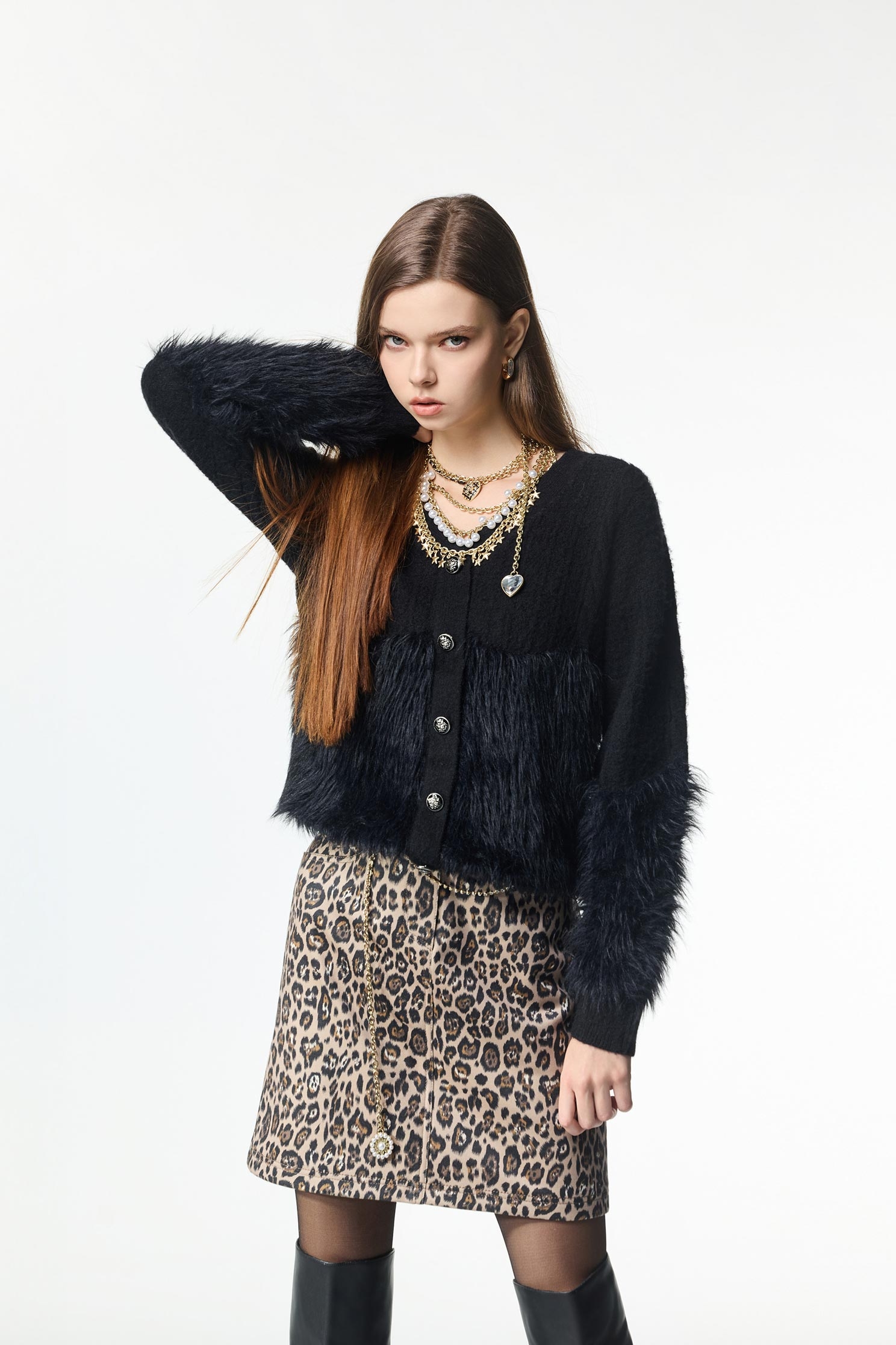 Faux Fur Detail Knit TopFaux Fur Detail Knit Top,Tops,Season (AW) Look,Knitted,Knitted tops,black tops