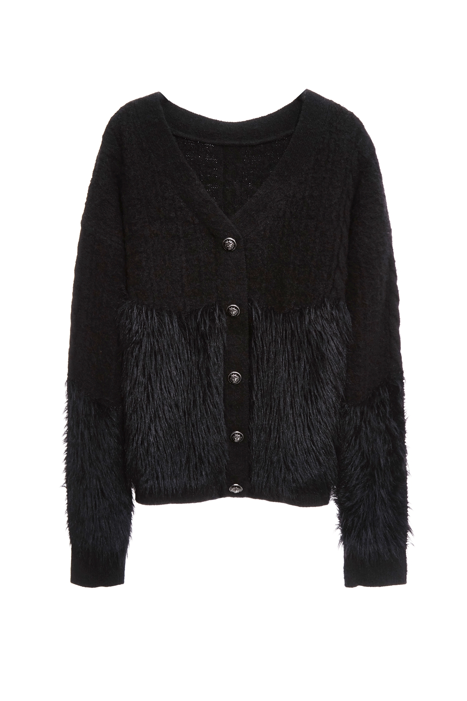 Faux Fur Detail Knit TopFaux Fur Detail Knit Top,Tops,Season (AW) Look,Knitted,Knitted tops,black tops