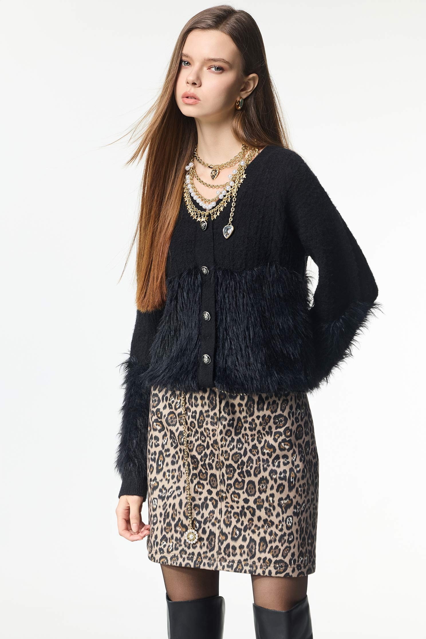 Faux Fur Detail Knit TopFaux Fur Detail Knit Top,Tops,Season (AW) Look,Knitted,Knitted tops,black tops